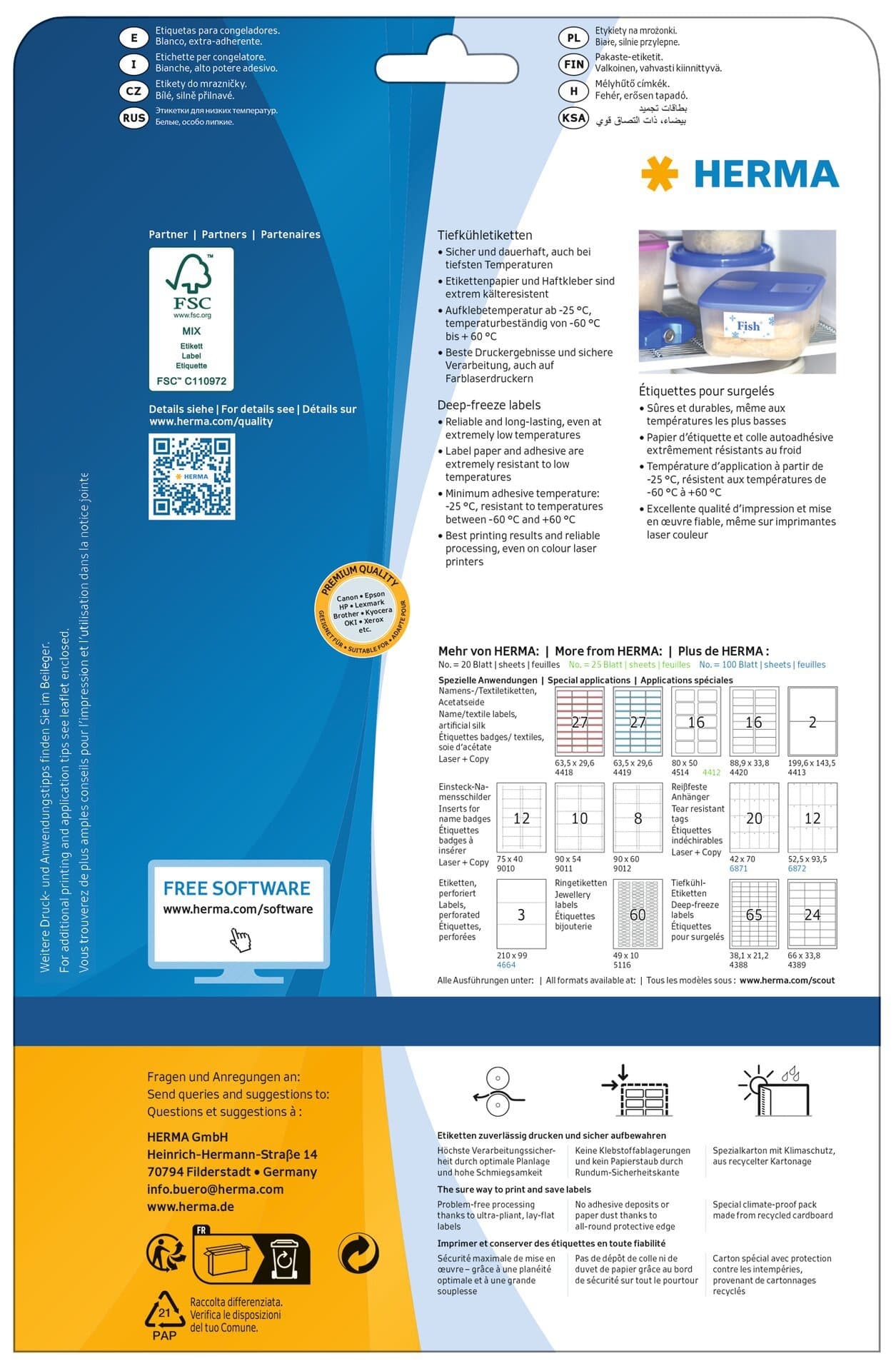 Etiket HERMA 4389 66x33.8mm diepvries wit 600 stuks 2