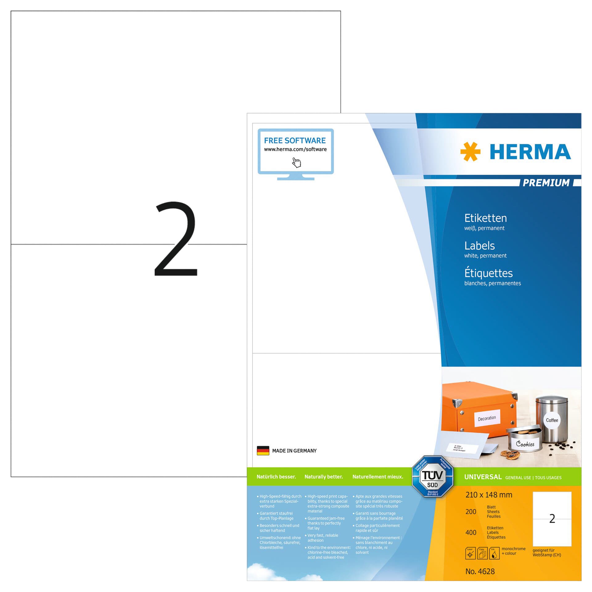 Etiket HERMA 4628 210x148mm A5 premium wit 400 stuks