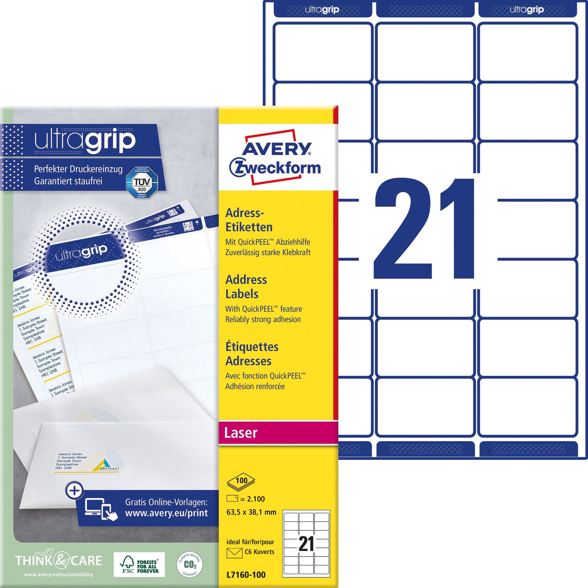 Etiket Avery L7160-100 63.5x38.1mm wit 2100 stuks 2