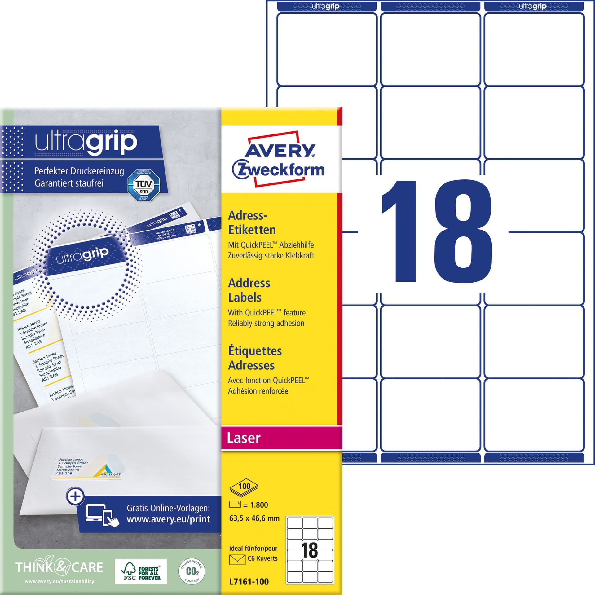 Etiket Avery L7161-100 63.5x46.6mm wit 1800 stuks 2