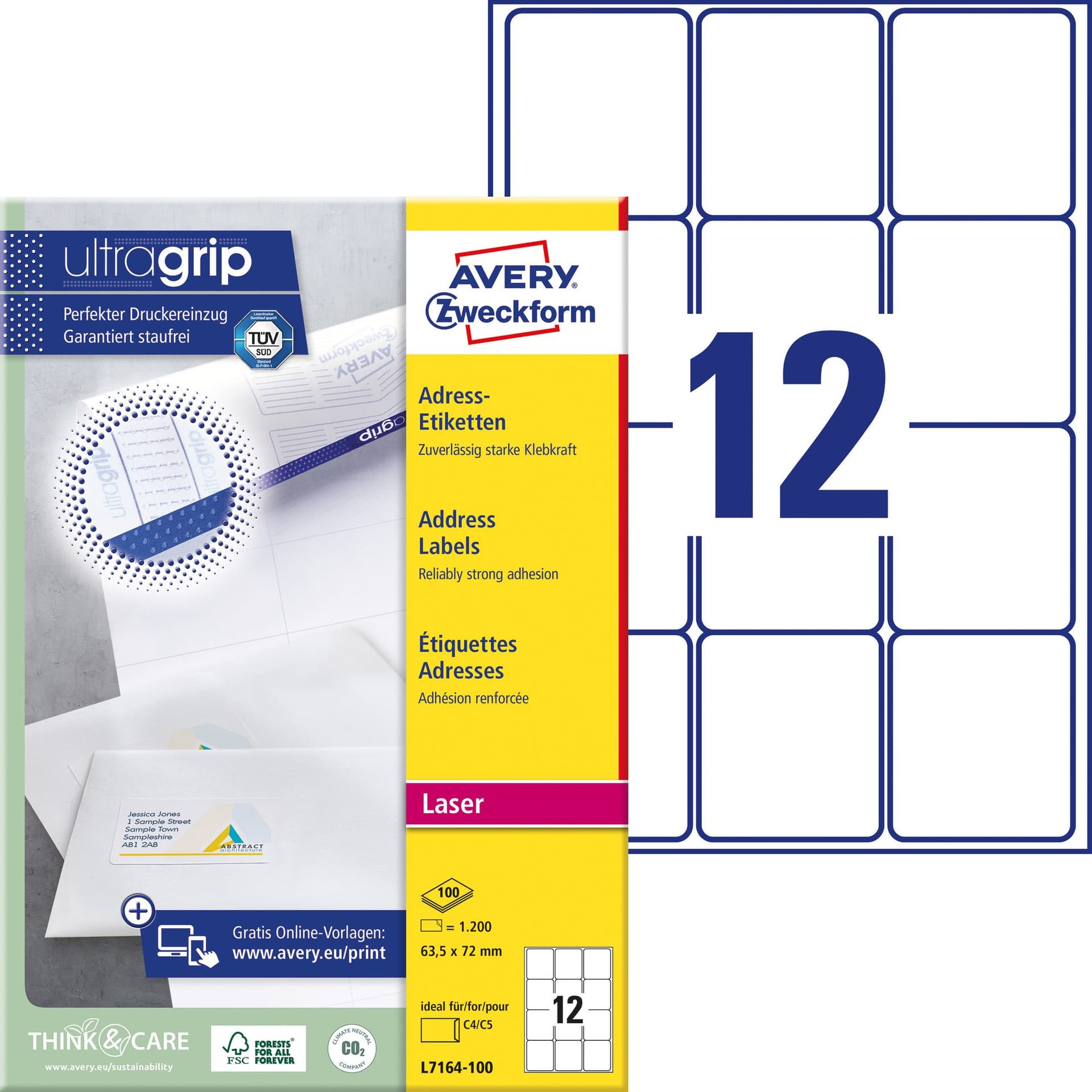 Etiket Avery L7164-100 63.5x72mm wit 1200 stuks 2