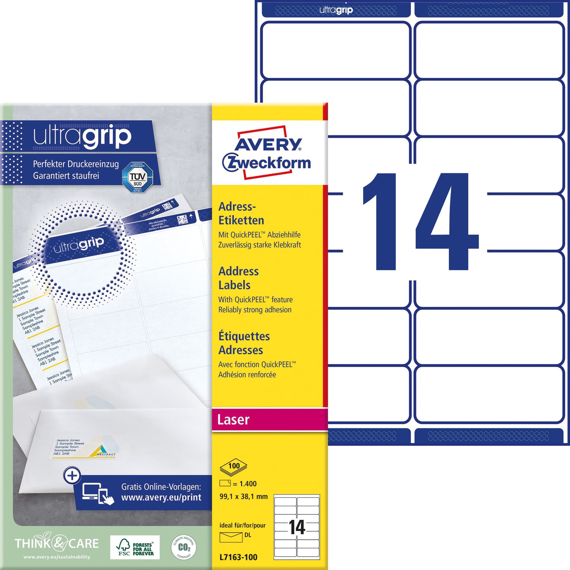 Etiket Avery L7163 99.1x38.1mm wit 1400 stuks 2