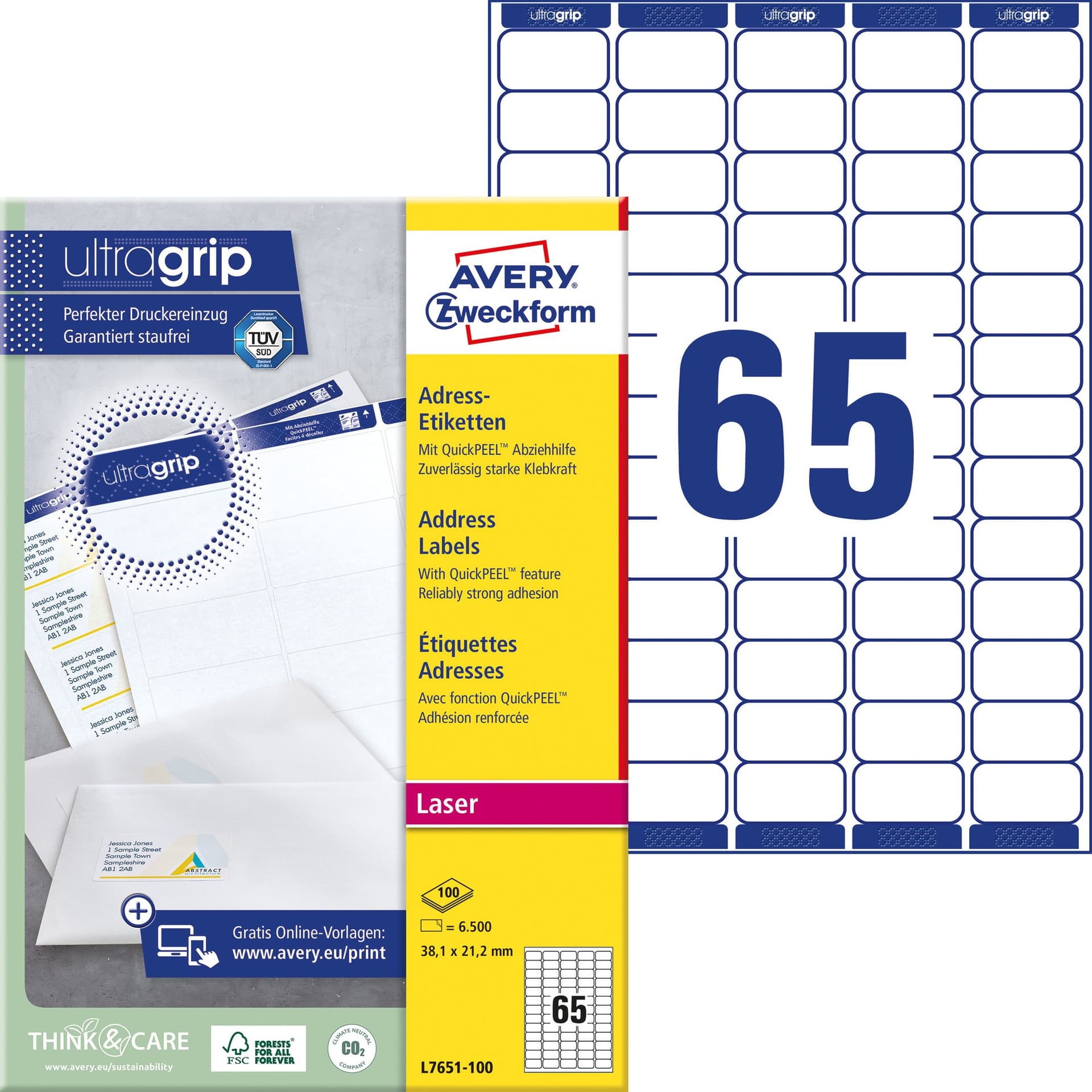 Etiket Avery L7651-100 38.1x21.2mm wit 6500 stuks 2