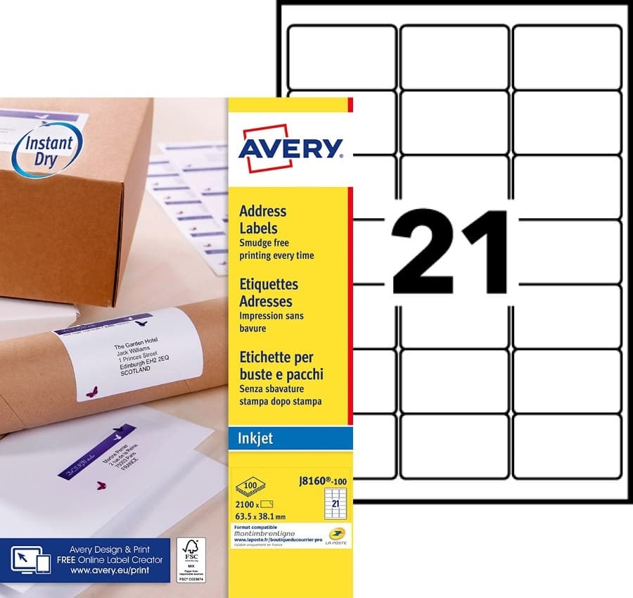 Etiket Avery J8160-100 63.5x38.1mm wit 2100 stuks 2