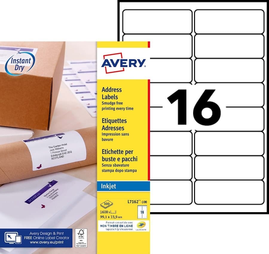 Etiket Avery J8162-100 99.1x33.9mm wit 1600 stuks 2