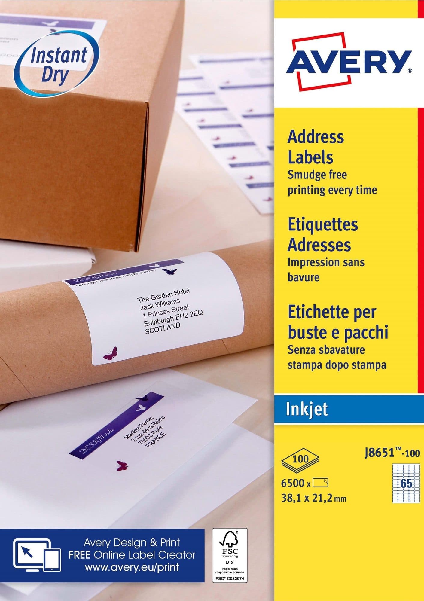 Etiket Avery J8651-100 38.1x21.2mm wit 6500 stuks