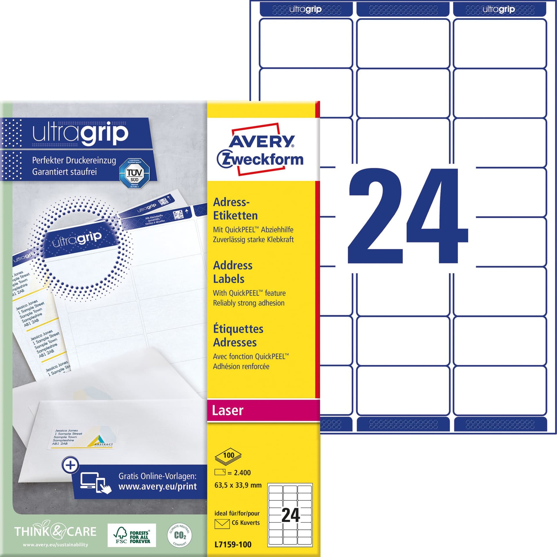 Etiket Avery L7159-100 63.5x33.9mm wit 2400 stuks 2