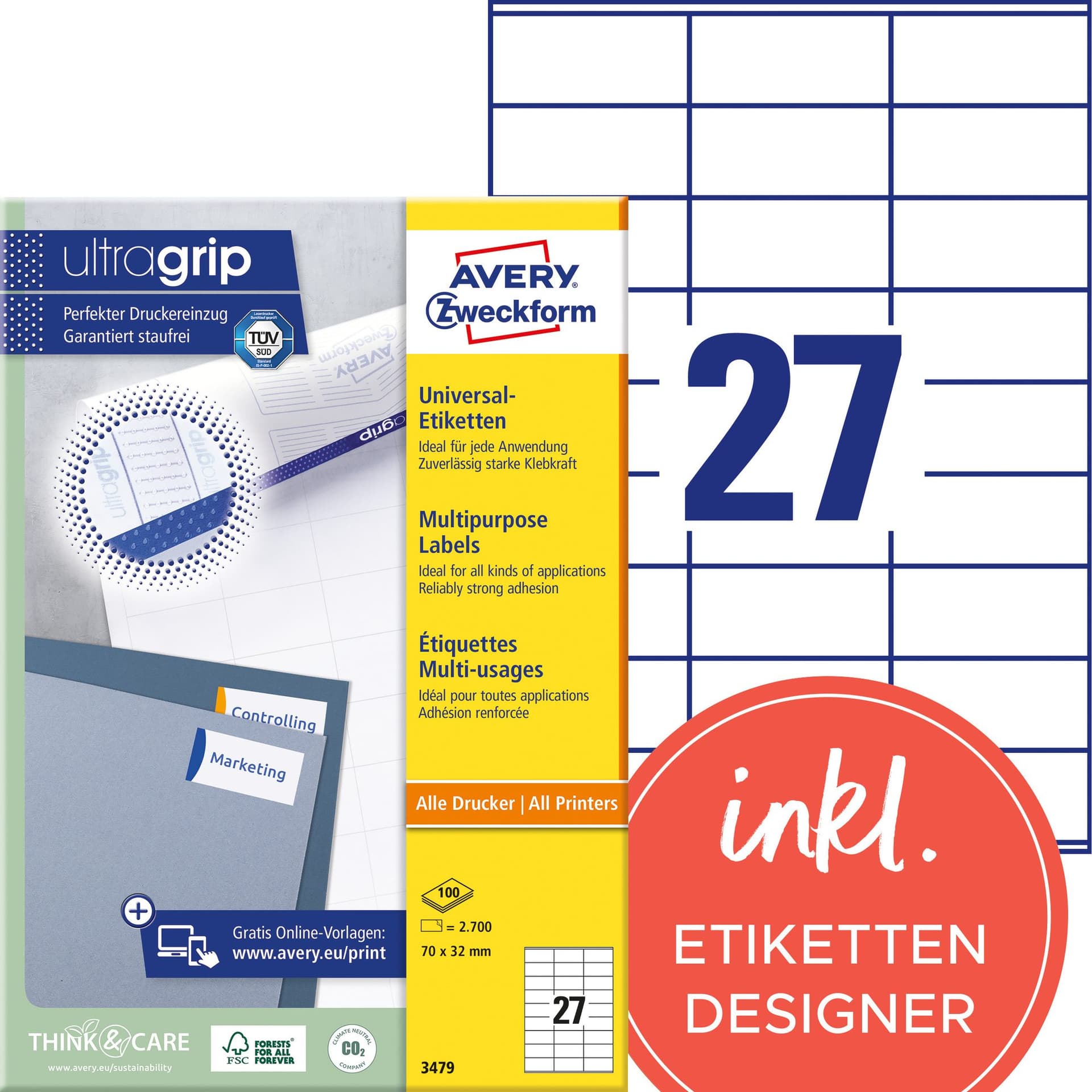 Etiket Avery 3479 70x32mm wit 2700 stuks 2