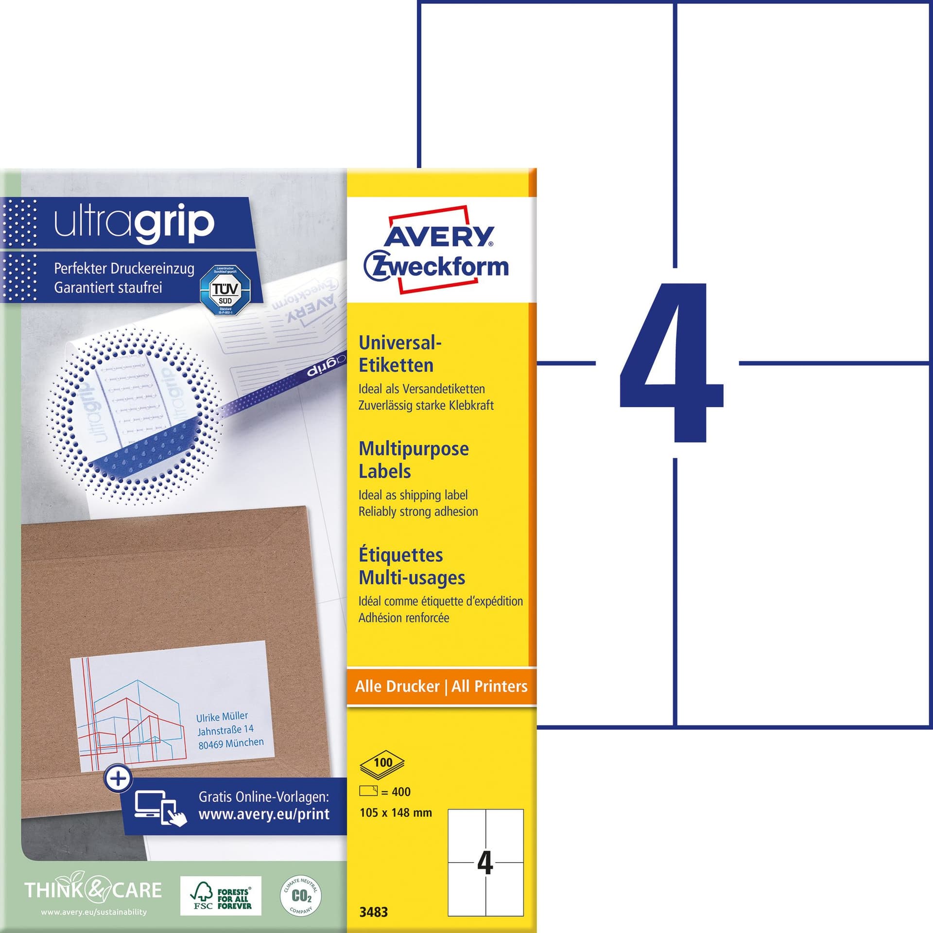 Etiket Avery 3483 105x148mm A6 wit 400 stuks 2