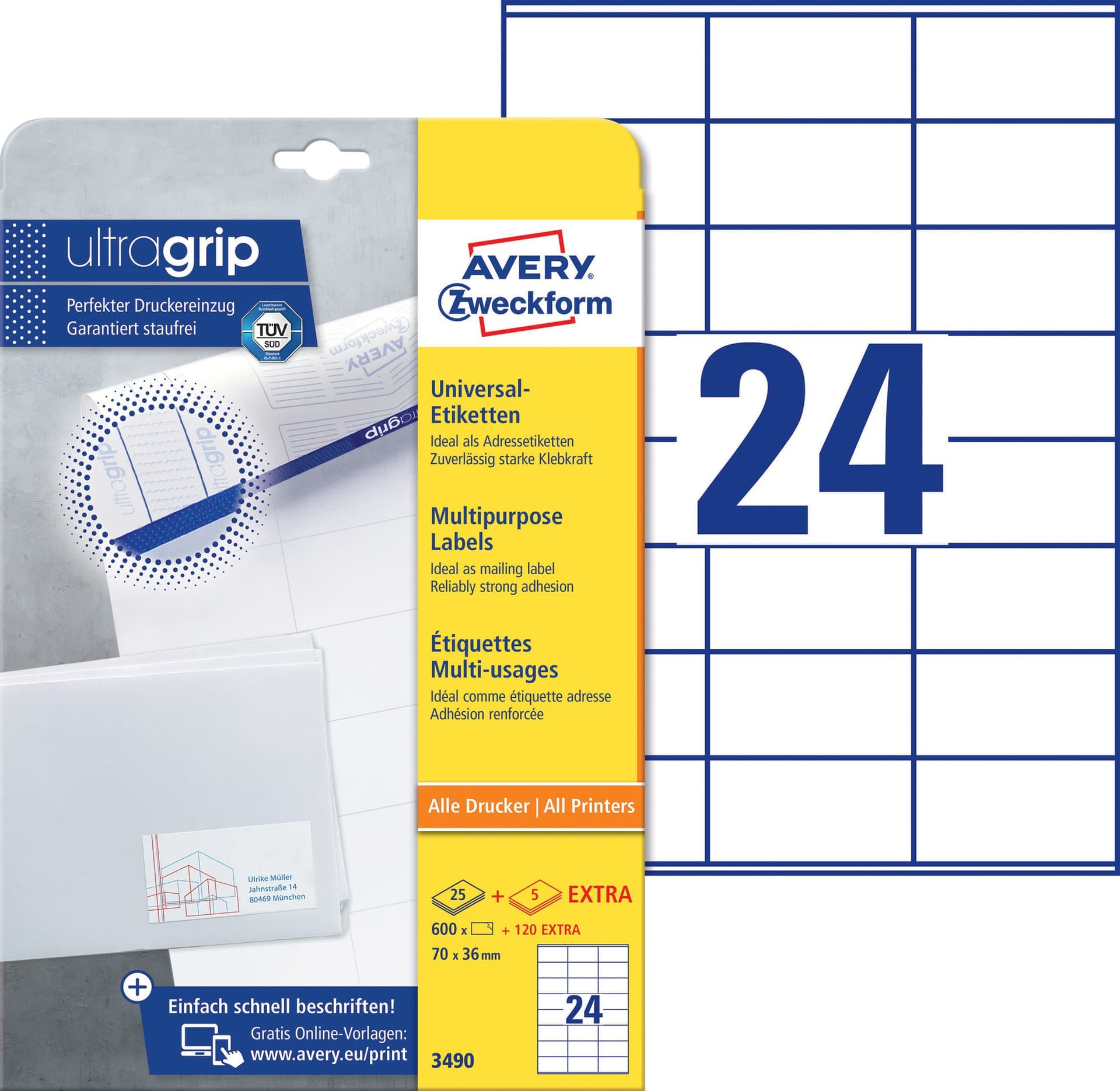 Etiket Avery 3490 70x36mm wit 600 stuks 2