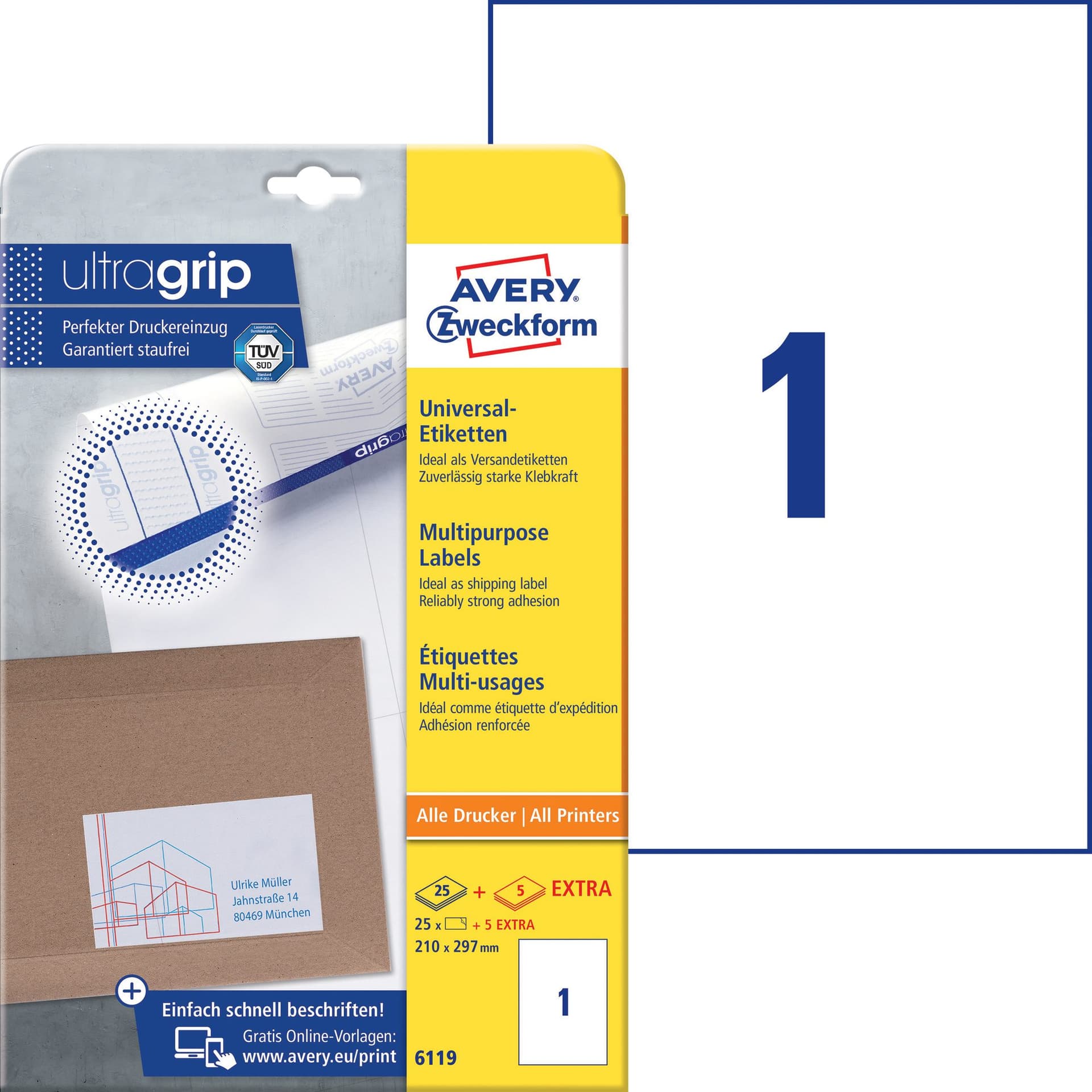 Etiket Avery 6119 210x297mm A4 wit 25 stuks 2