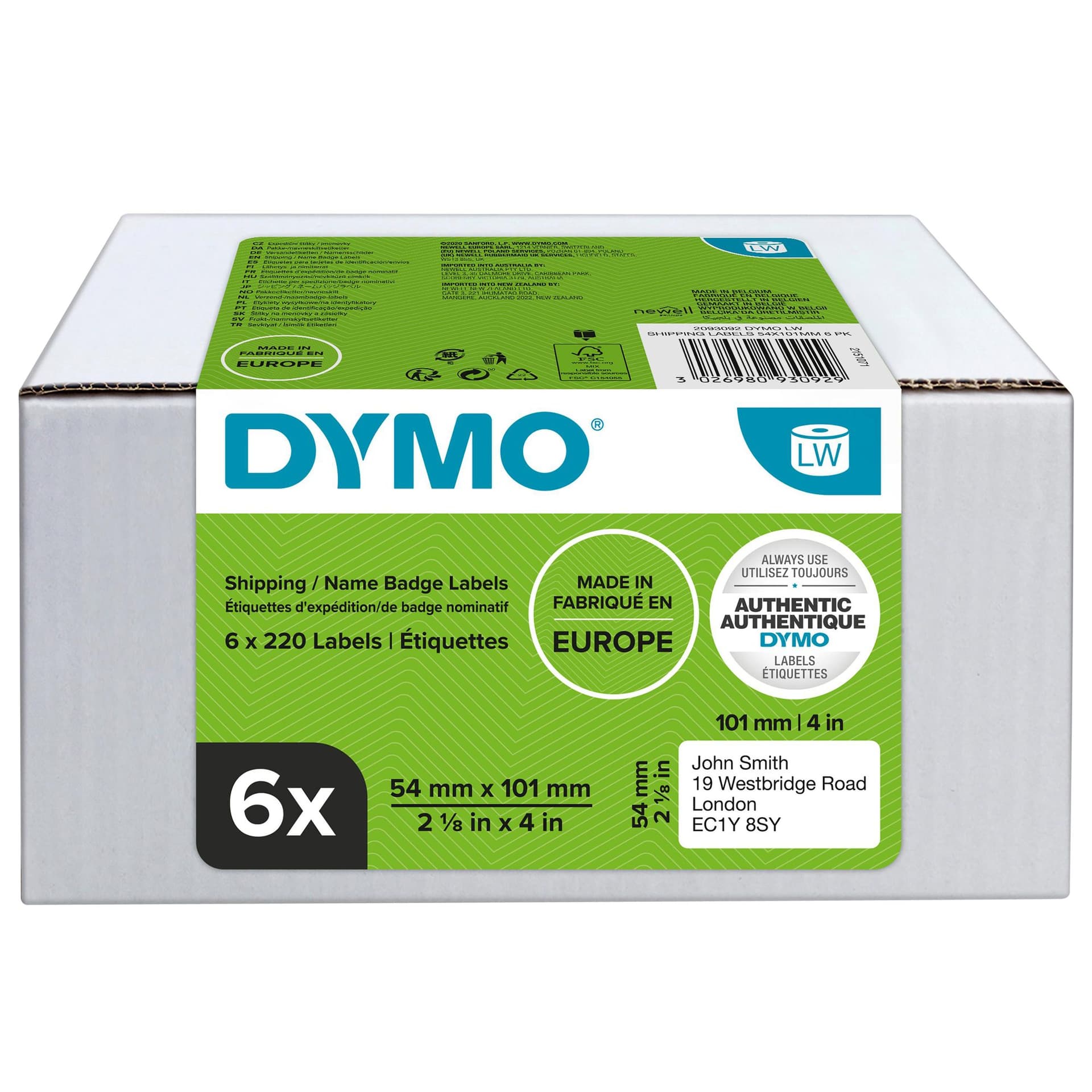 Etiket Dymo LabelWriter naamkaart 54x101mm 6 rollen á 220 stuks wit 2