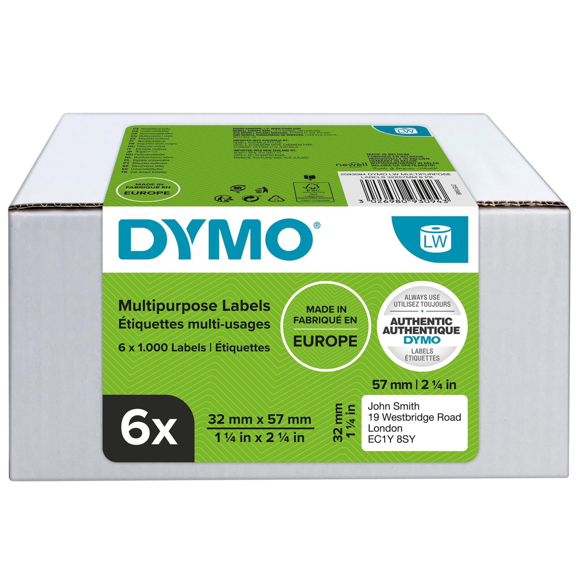Etiket Dymo LabelWriter multifunctioneel 32x57mm 6 rollen á 1000 stuks wit 2