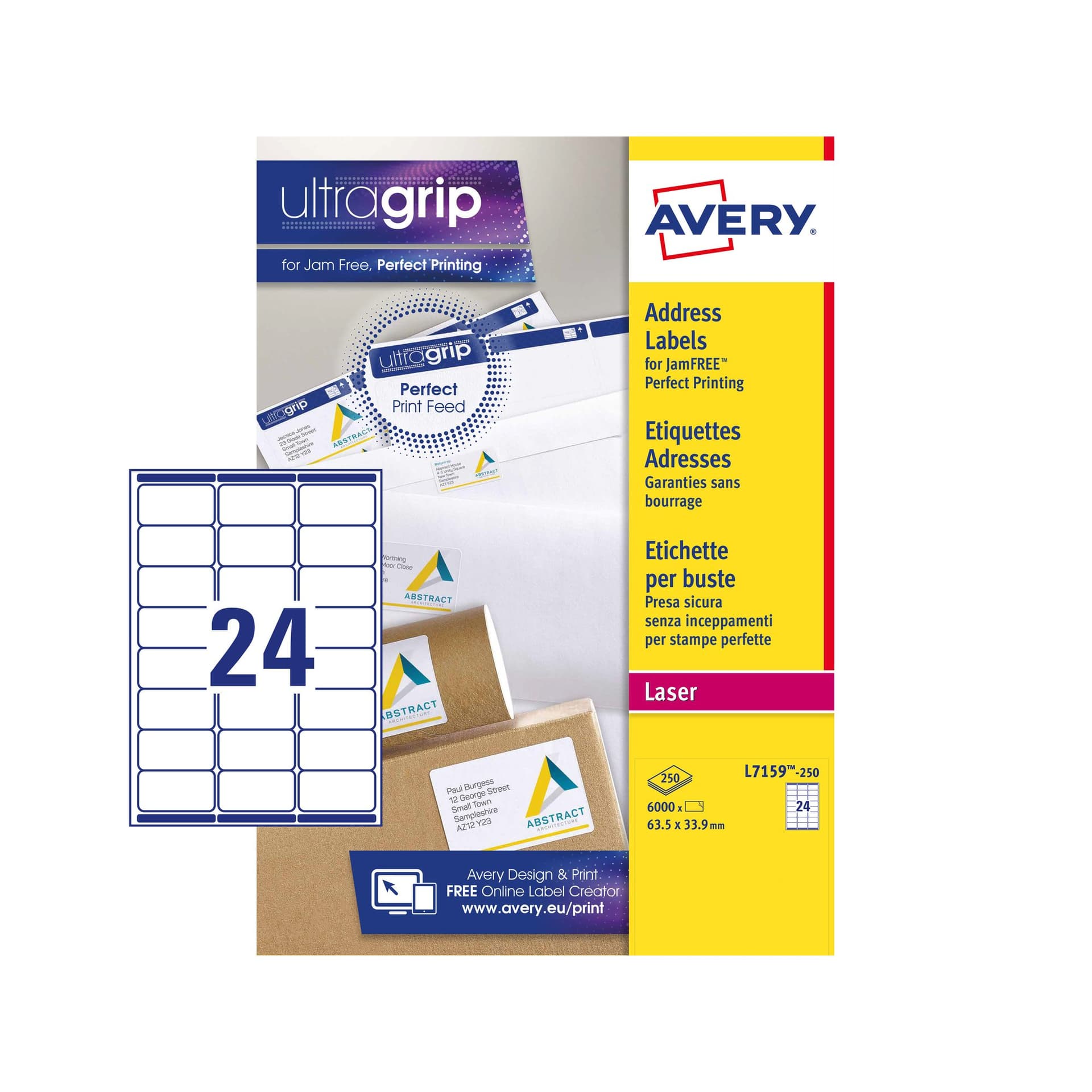 Etiket Avery L7159-250 63.5x33.9mm wit 6000 stuks 2