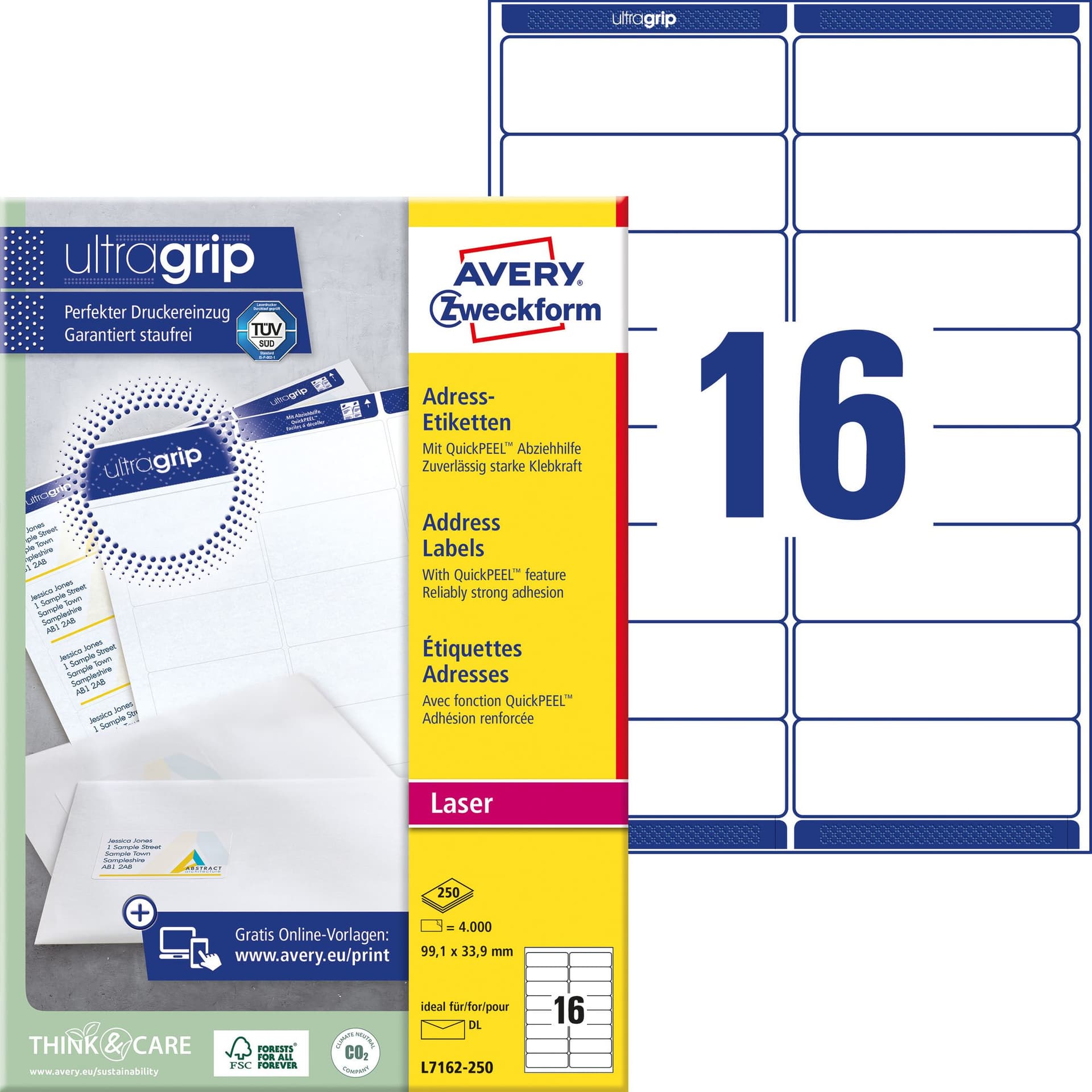 Etiket Avery L7162-250 99.1x33.9mm wit 4000 stuks 2