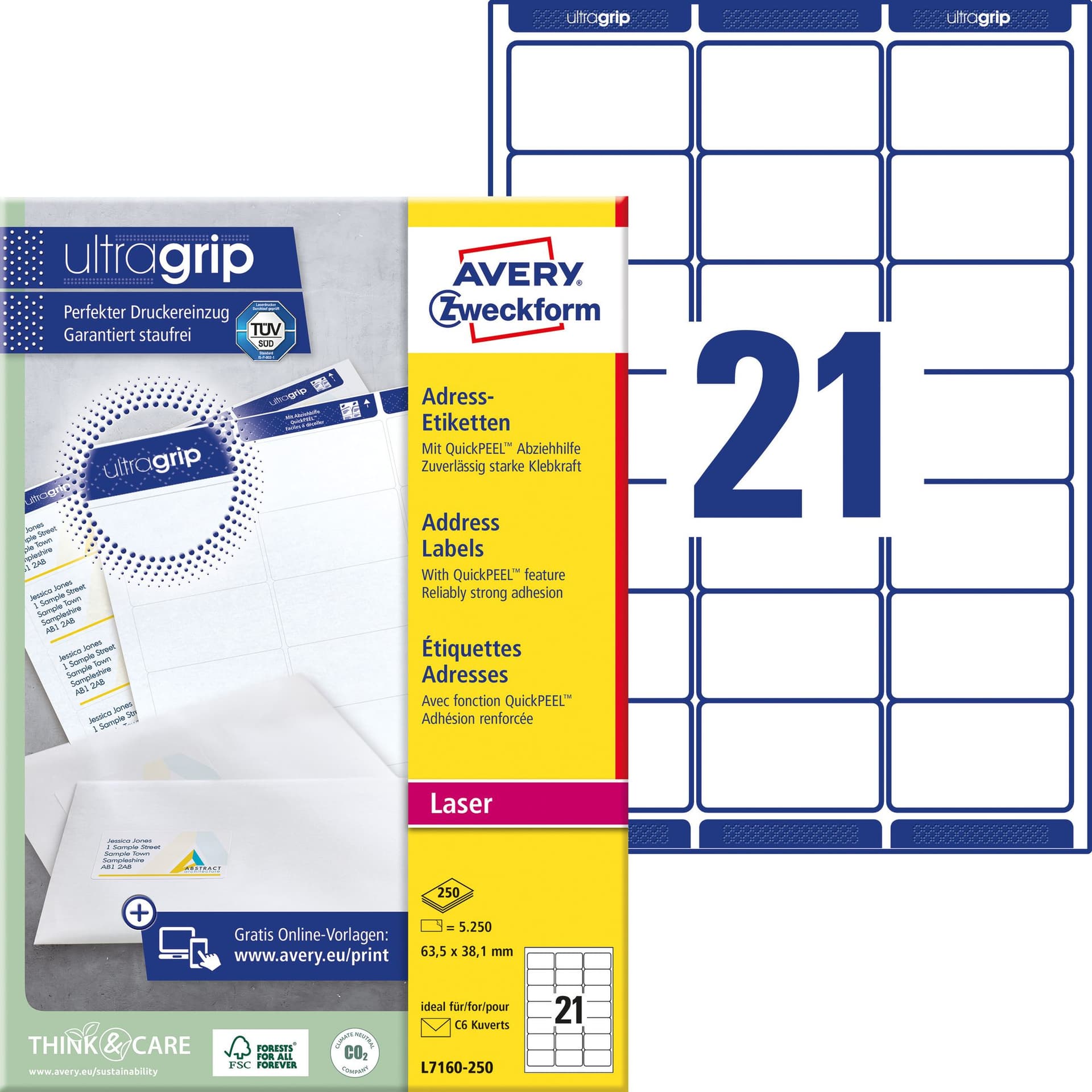Etiket Avery L7160-250 63.5x38.1mm wit 5250 stuks 2