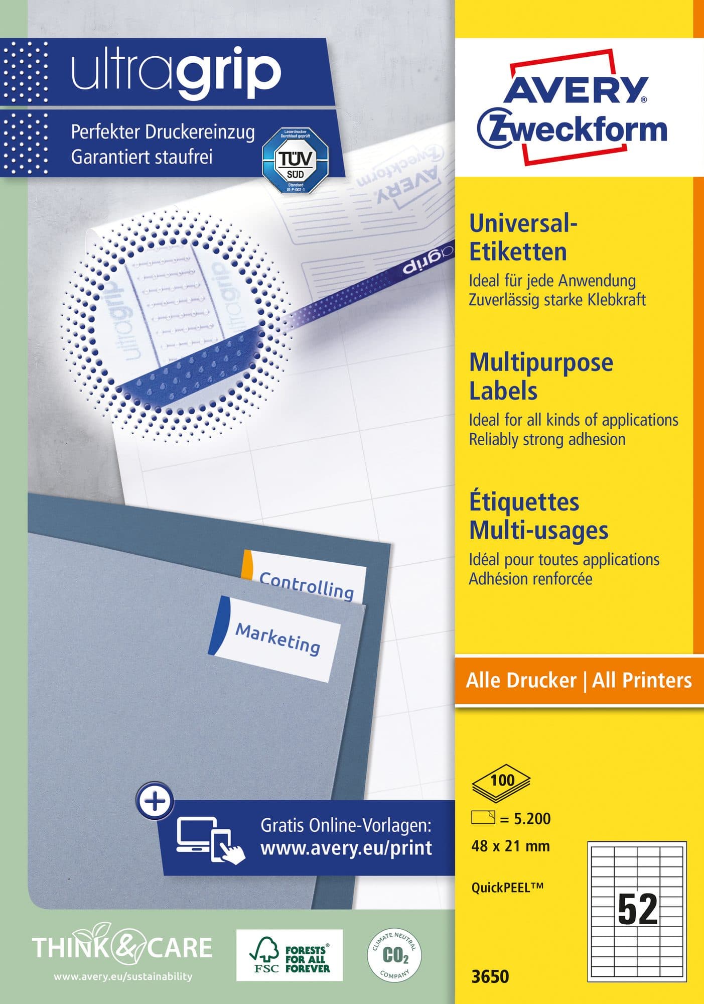 Etiket Avery 3650 48x21mm wit 5200 stuks