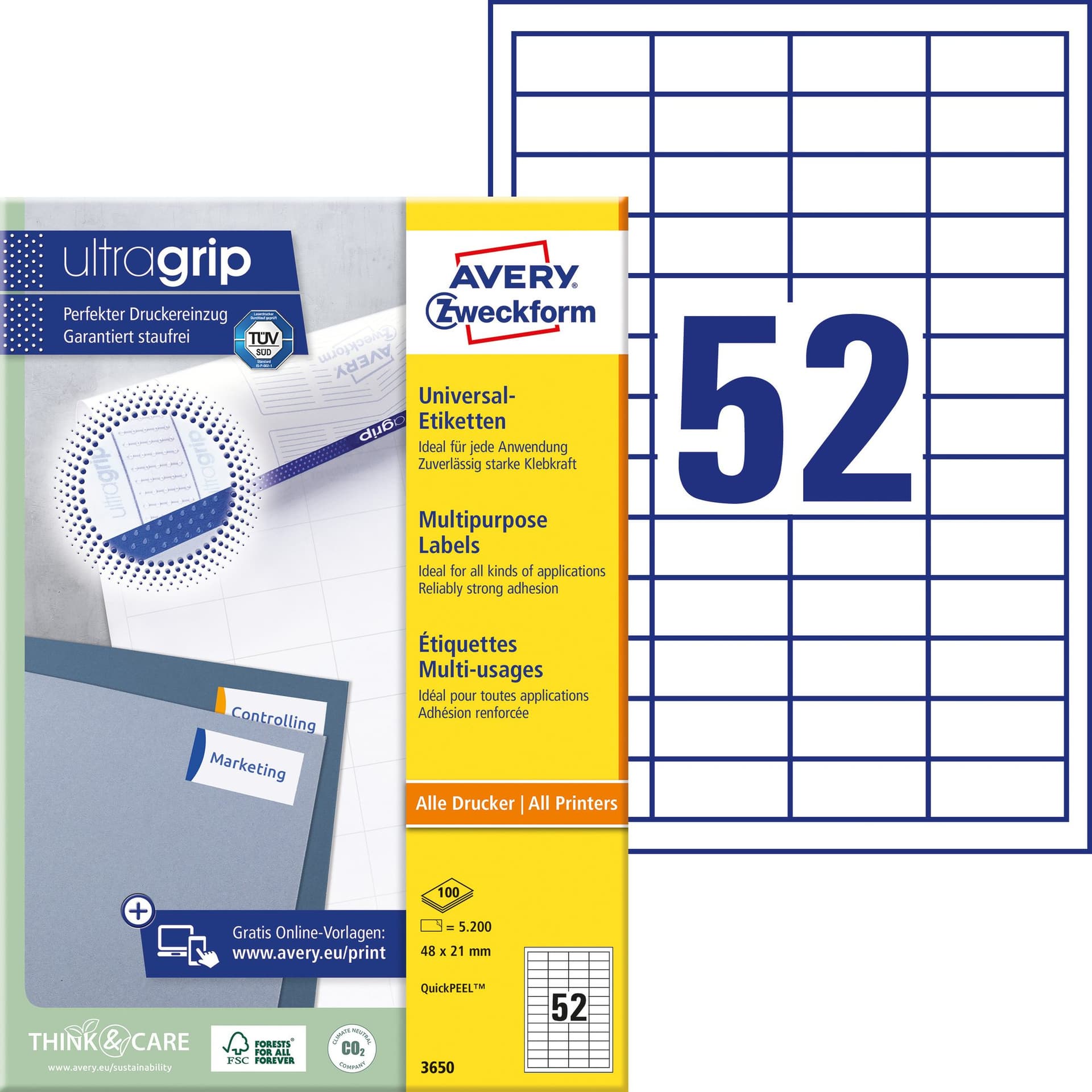 Etiket Avery 3650 48x21mm wit 5200 stuks 2