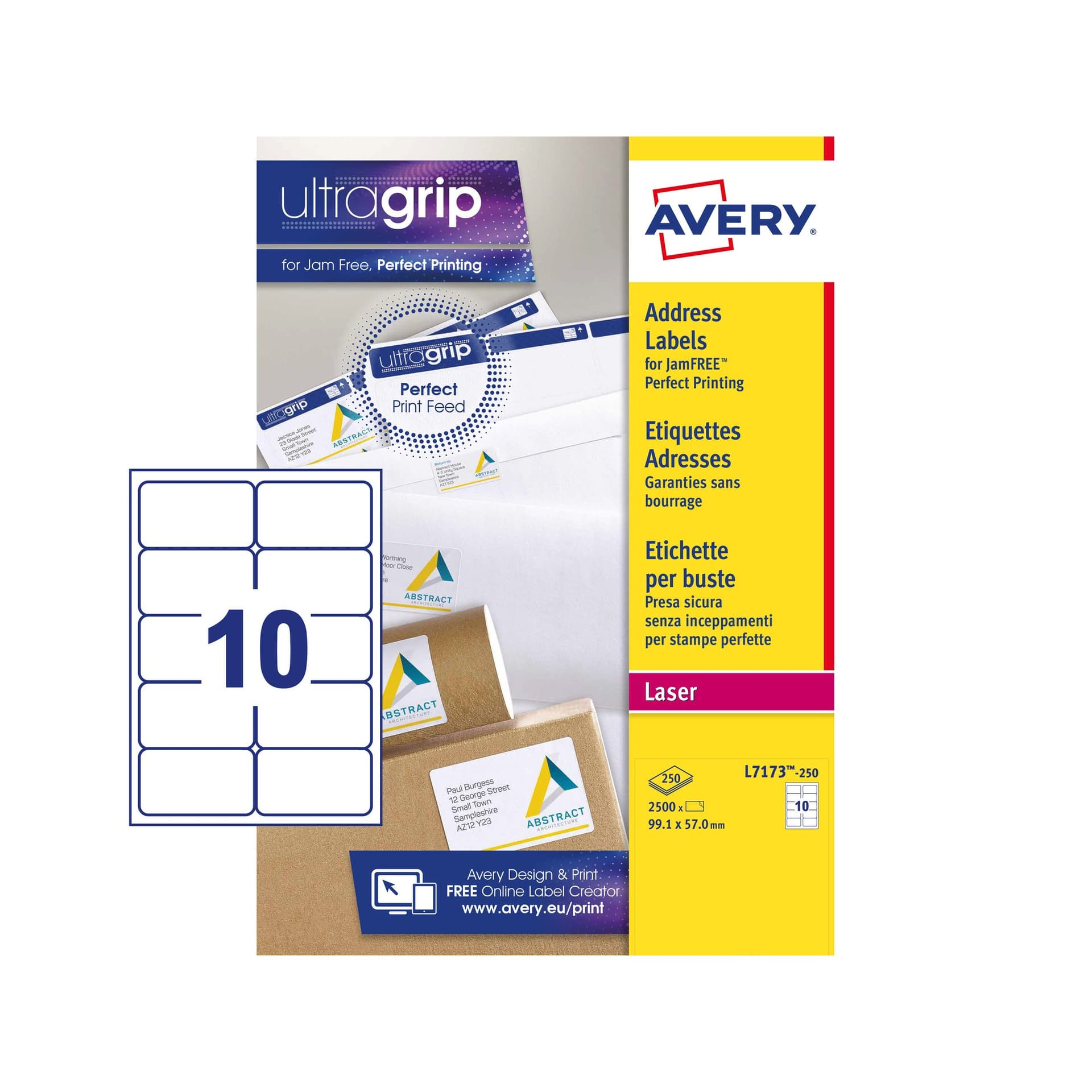 Etiket Avery L7173-250 99.1x57mm wit 2500 stuks 2