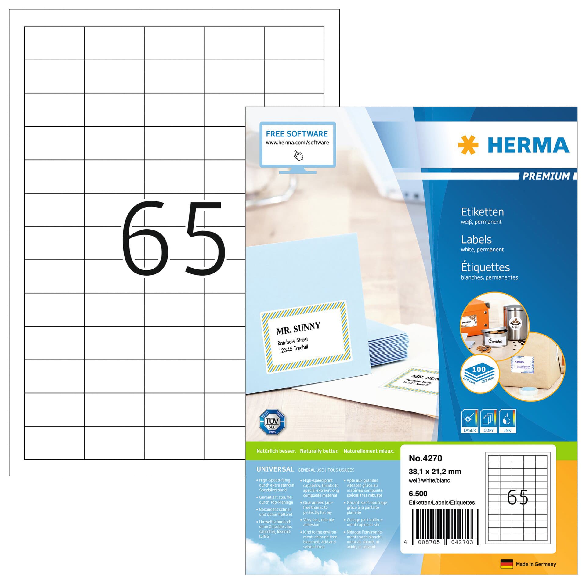 Etiket HERMA 4270 38.1x21.2mm premium wit 6500 stuks
