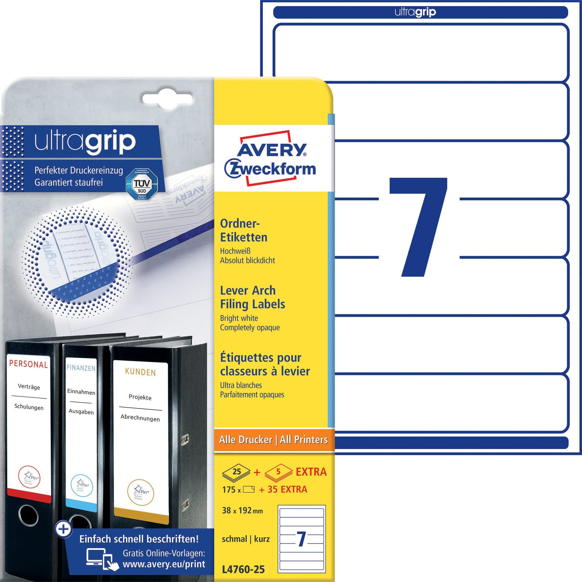 Rugetiket Avery smal 38x192mm zelfklevend wit 2
