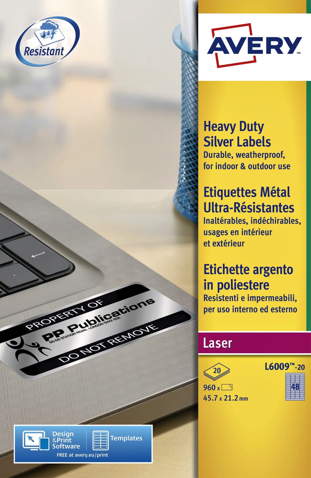 Etiket Avery L6009-20 45.7x21.2mm zilver 960 stuks 2