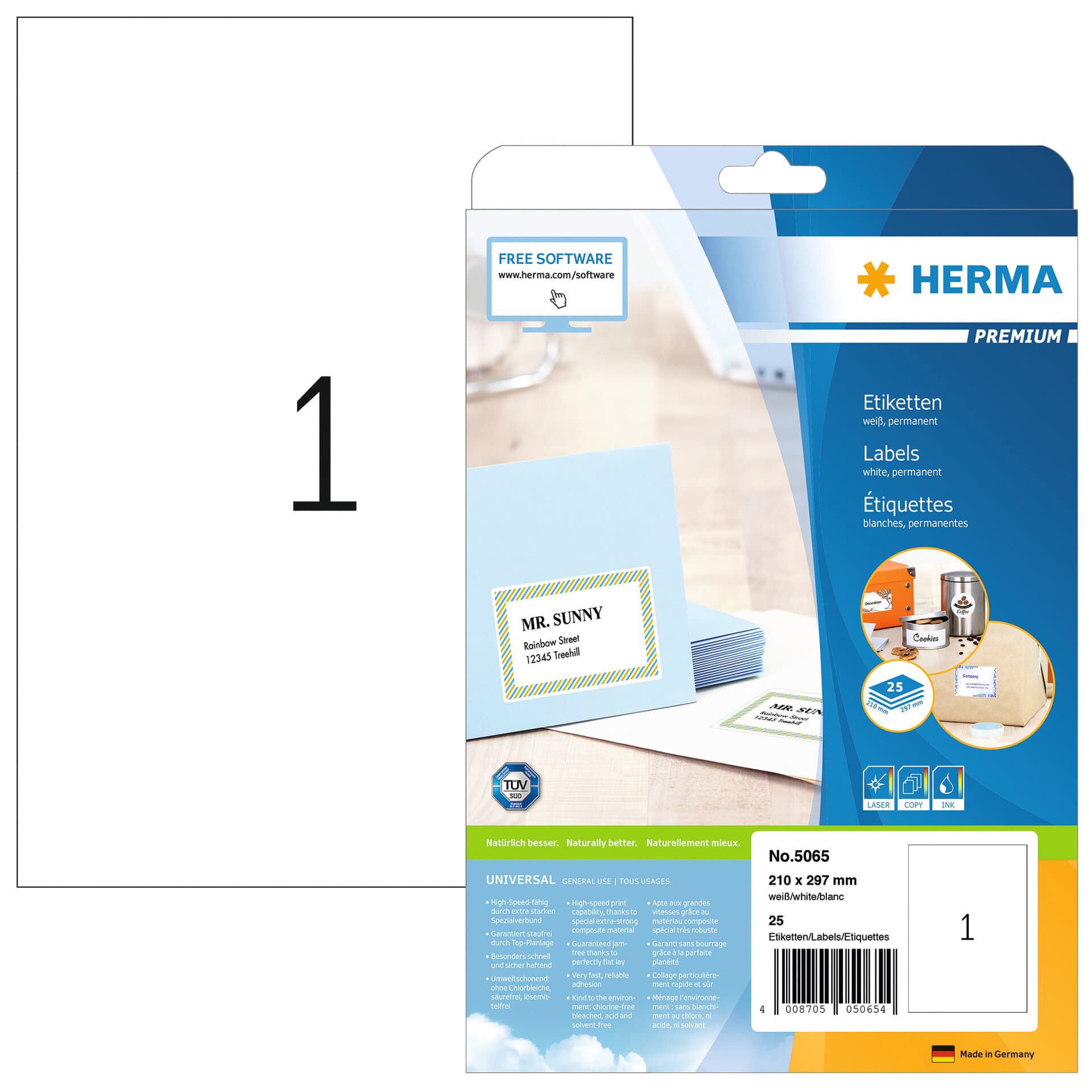 Etiket HERMA 5065 210x297mm A4 premium wit 25 stuks