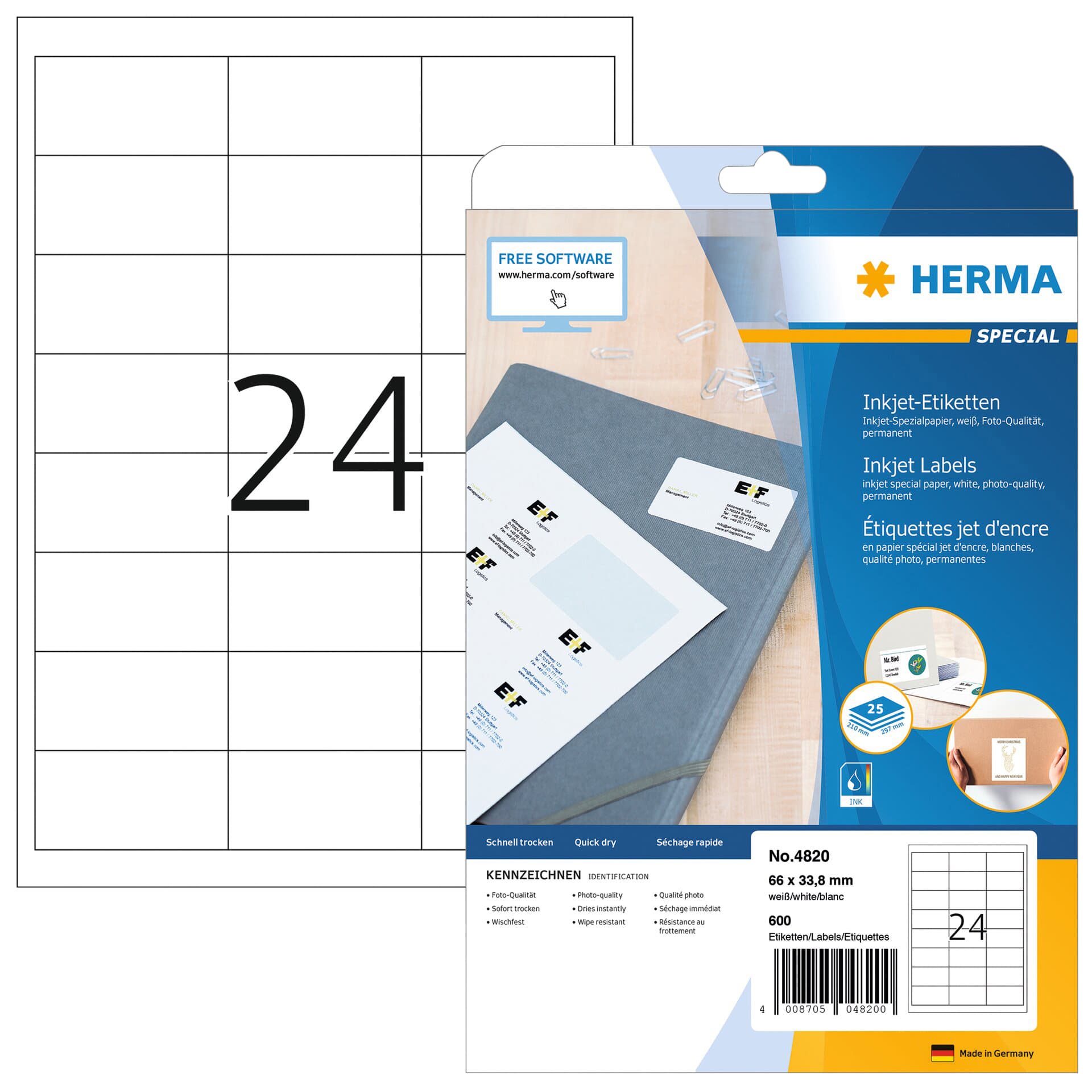 Etiket HERMA 4820 66x33.8mm wit 600 stuks