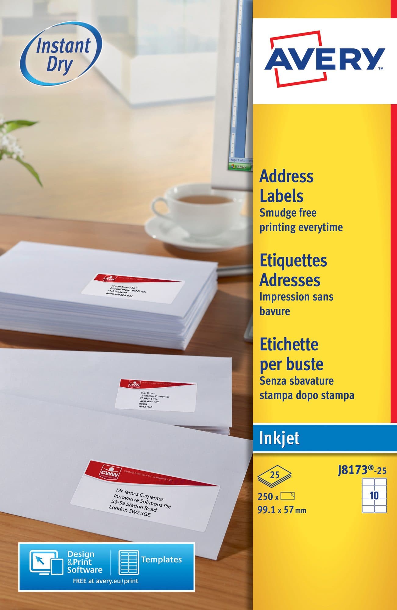 Etiket Avery J8173-25 99.1x57mm wit 250 stuks