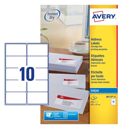 Etiket Avery J8173-25 99.1x57mm wit 250 stuks 2