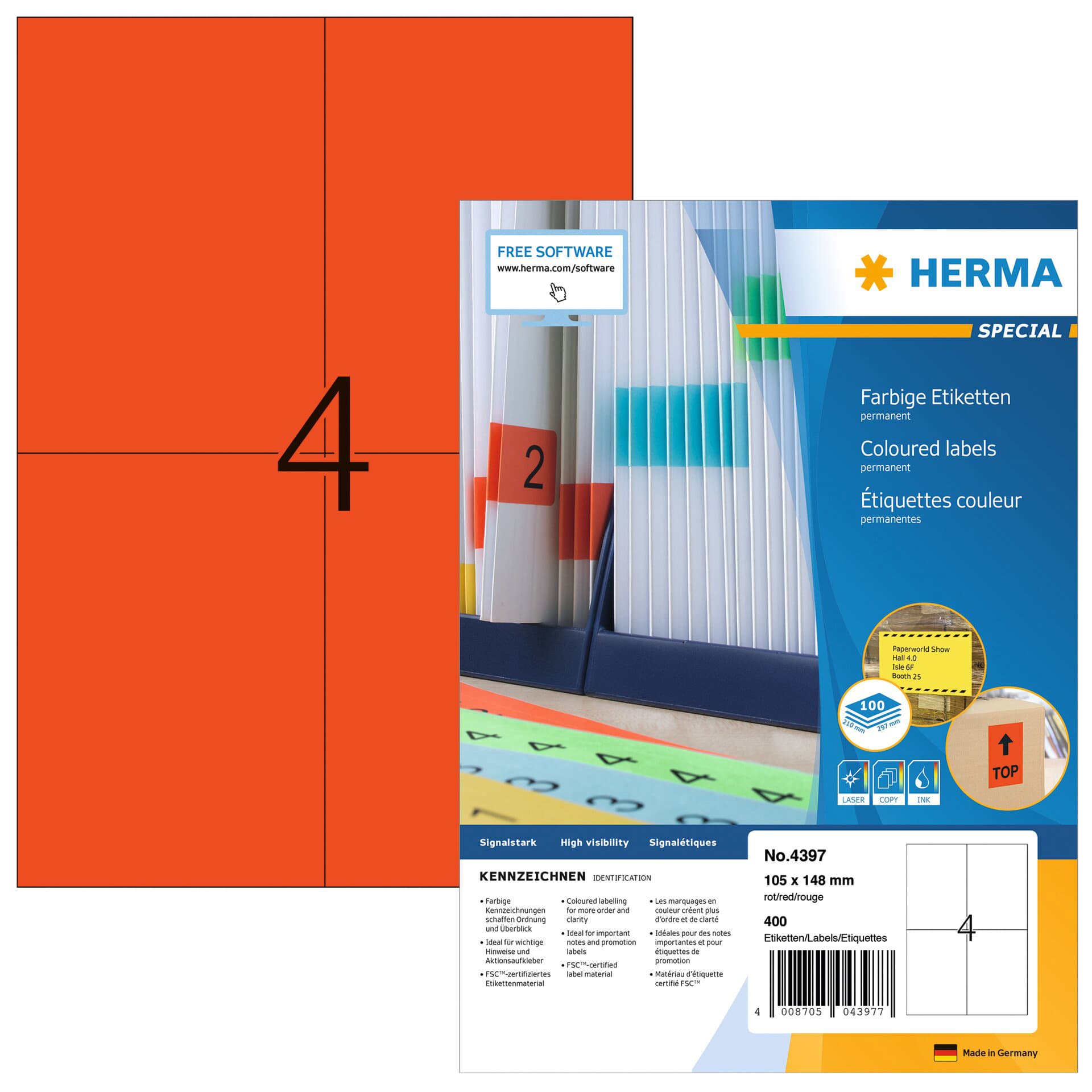 Etiket HERMA 4397 105x148mm A6 rood 400 stuks