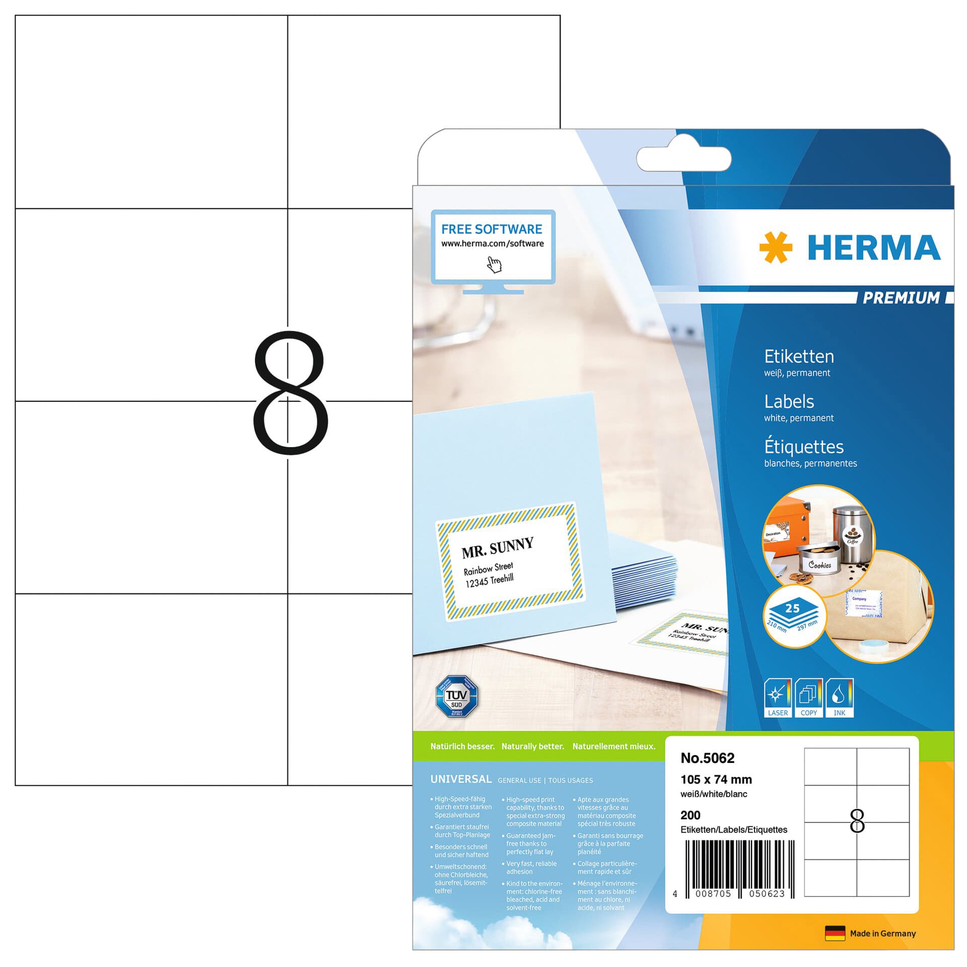 Etiket HERMA 5062 105x74mm premium wit 200 stuks