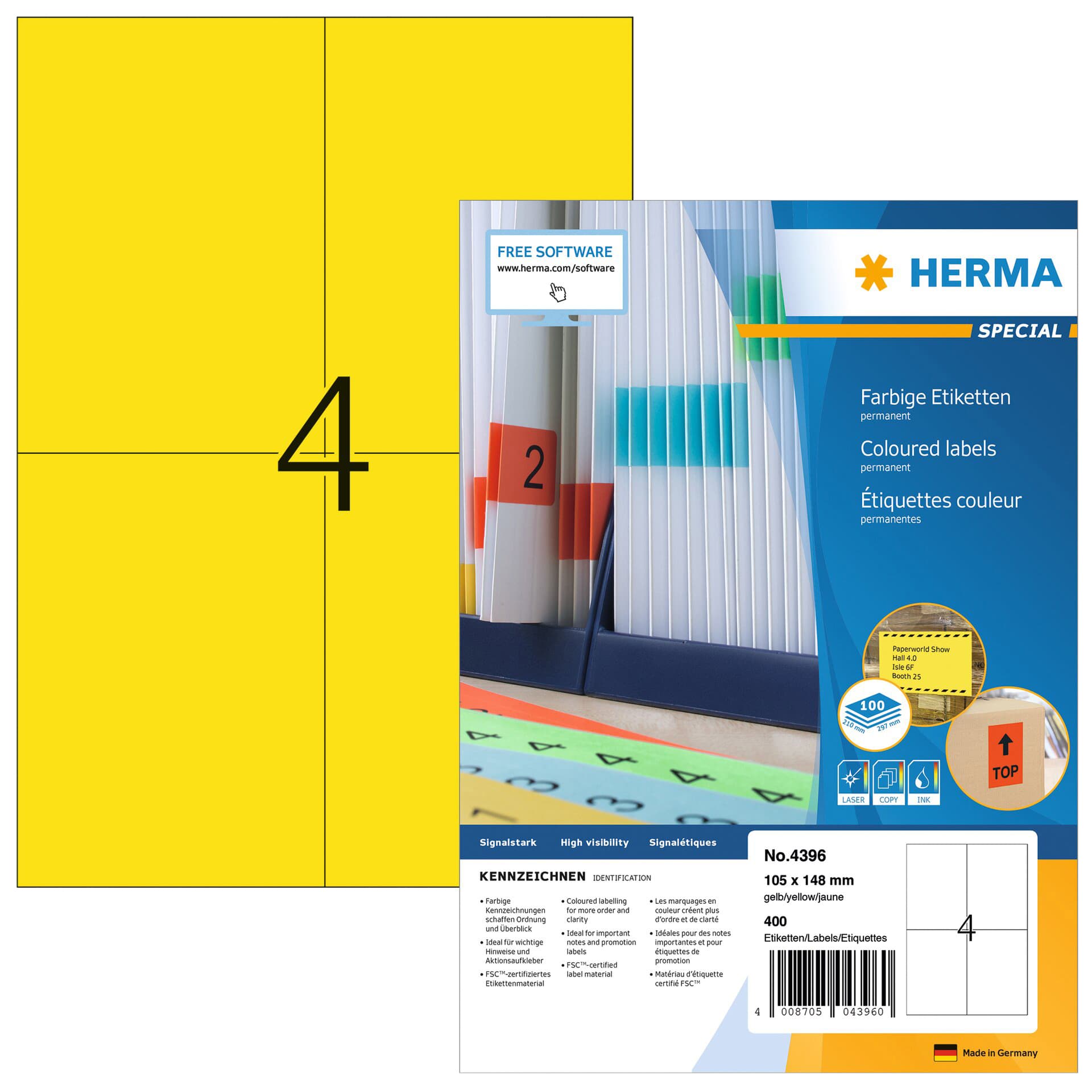 Etiket HERMA 4396 105x148mm A6 geel 400 stuks