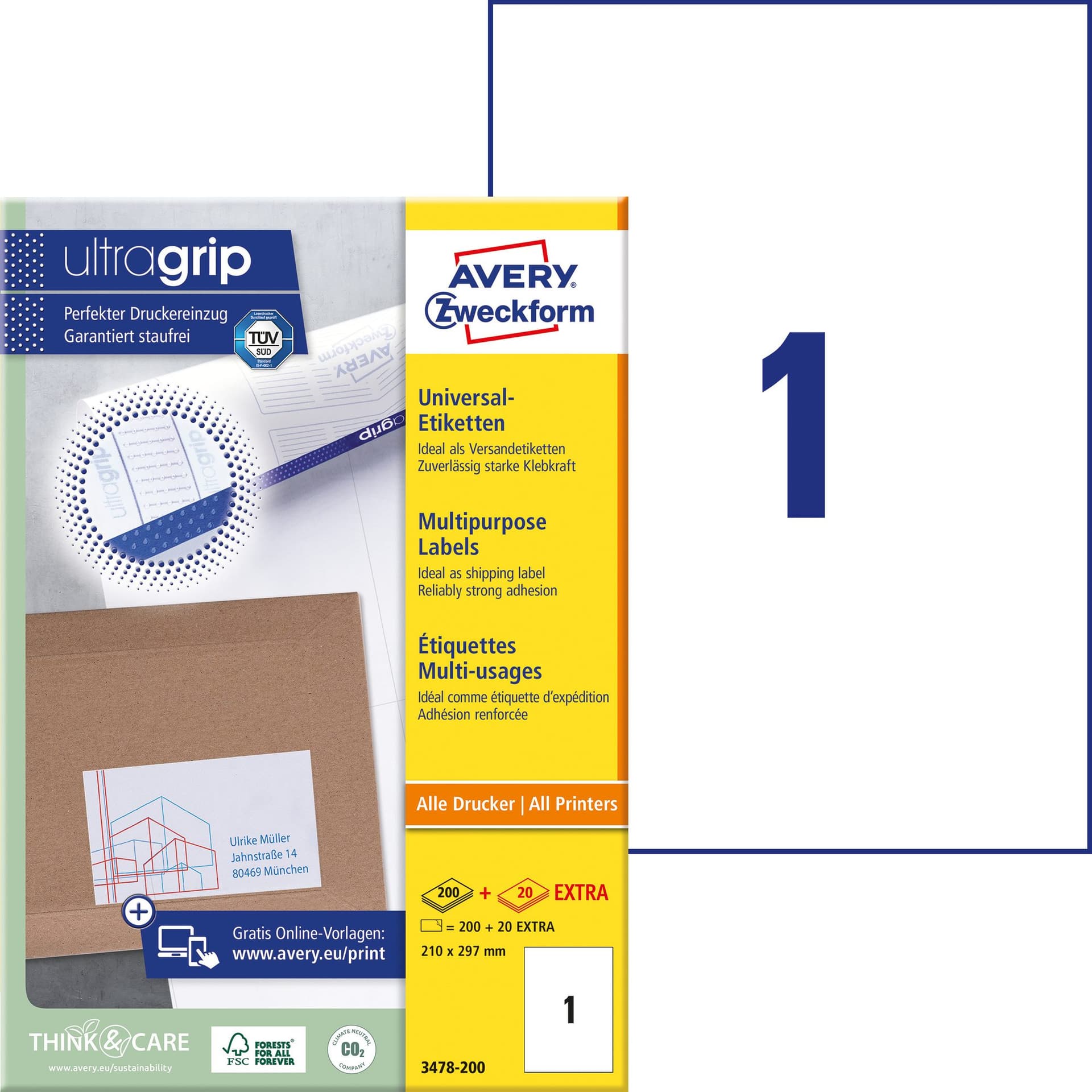 Etiket Avery 3478-200 210x297mm A4 wit 200 stuks 2