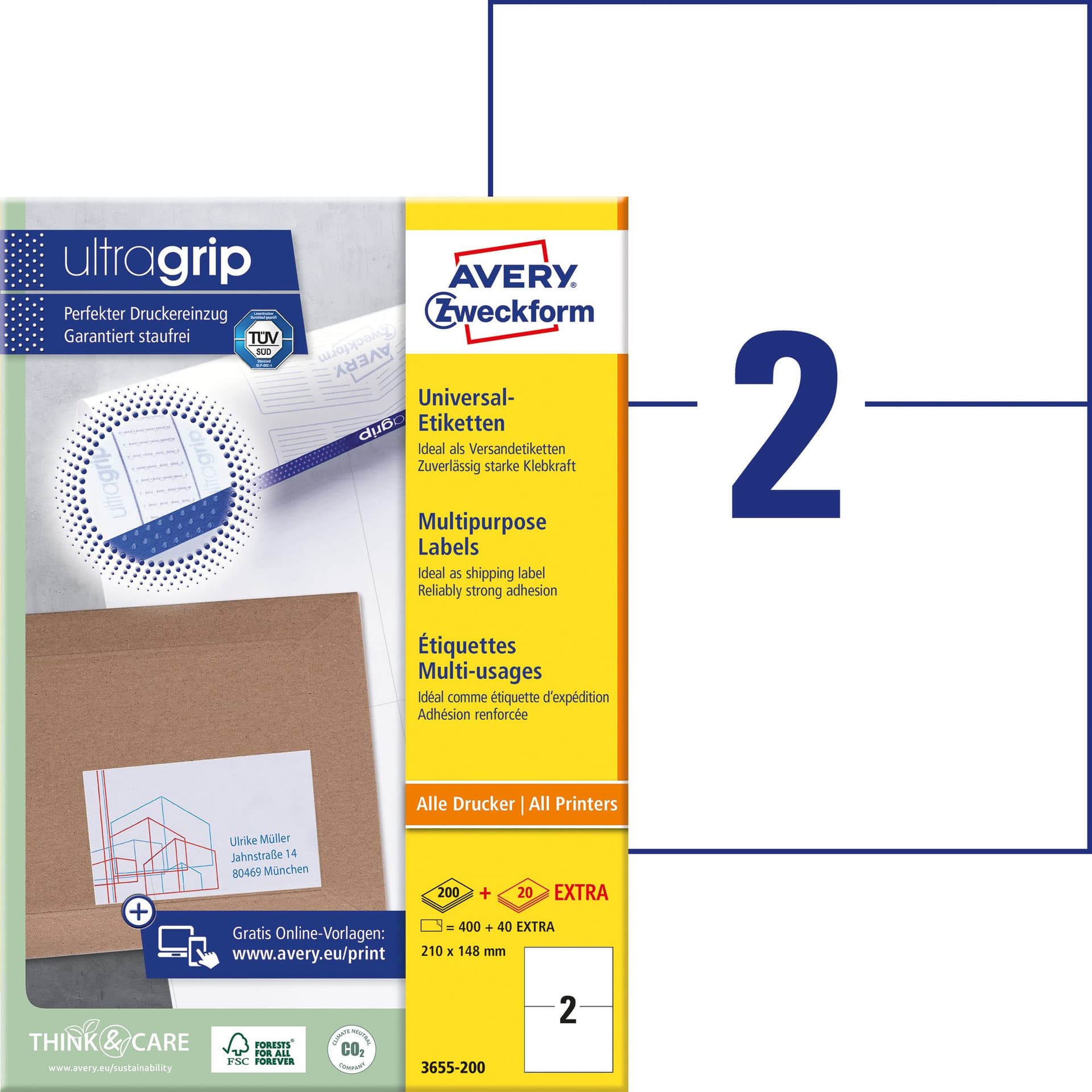 Etiket Avery 3655-200 210x148mm A5 wit 400 stuks 2