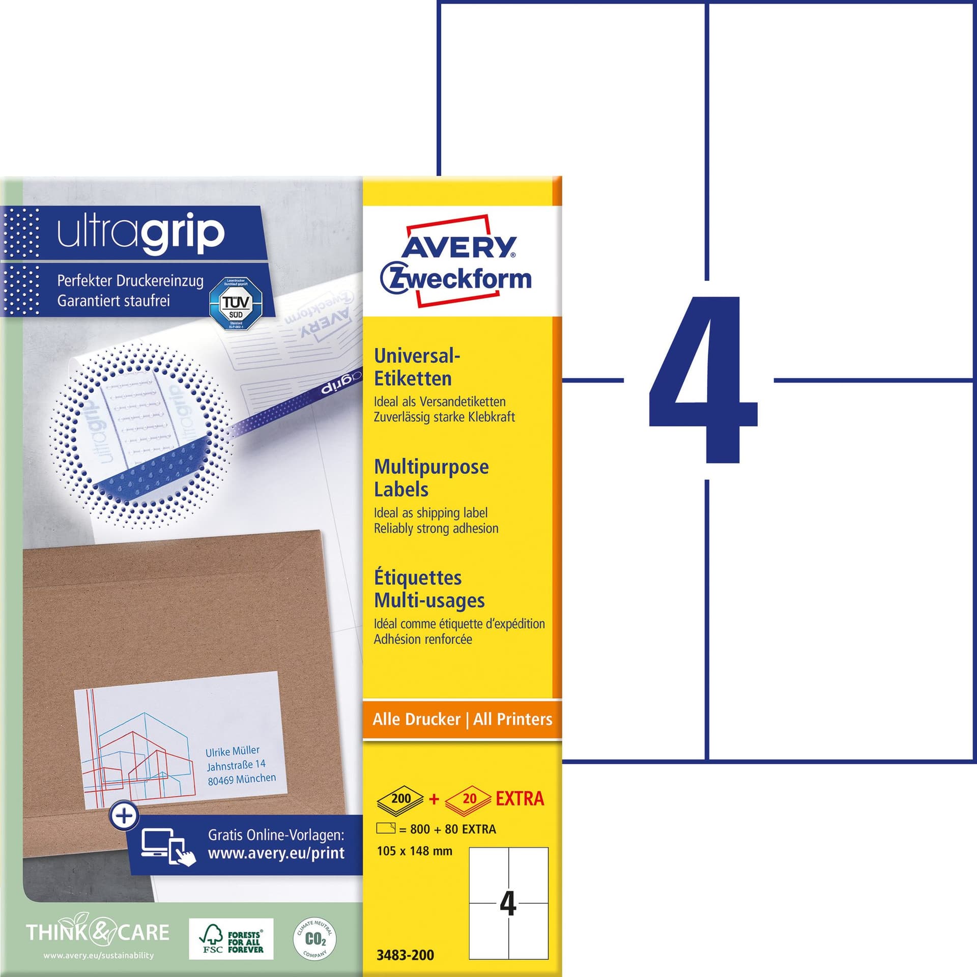Etiket Avery 3483-200 105x148mm A6 wit 800 stuks 2