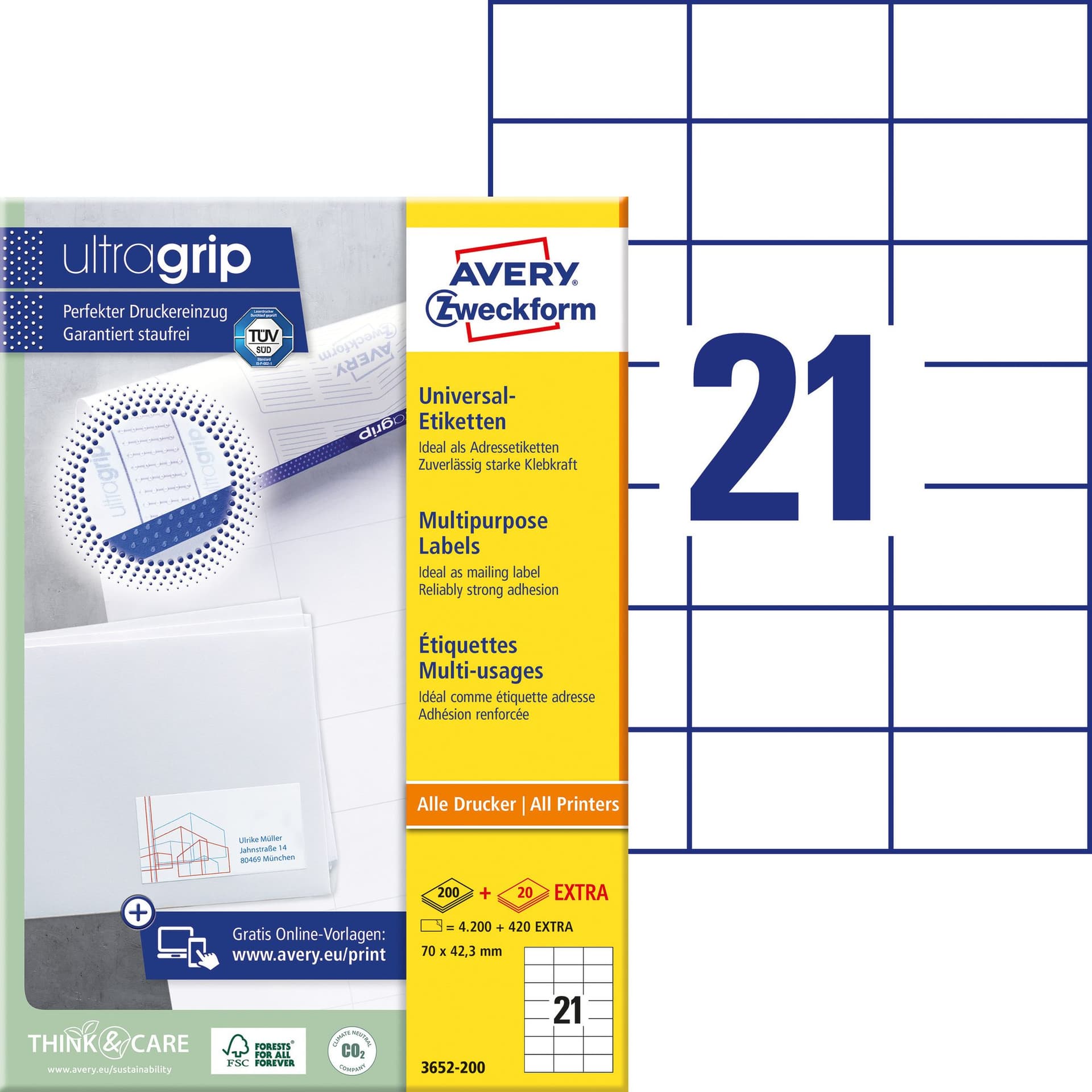Etiket Avery 3652-200 70x42.3mm wit 4200 stuks 2