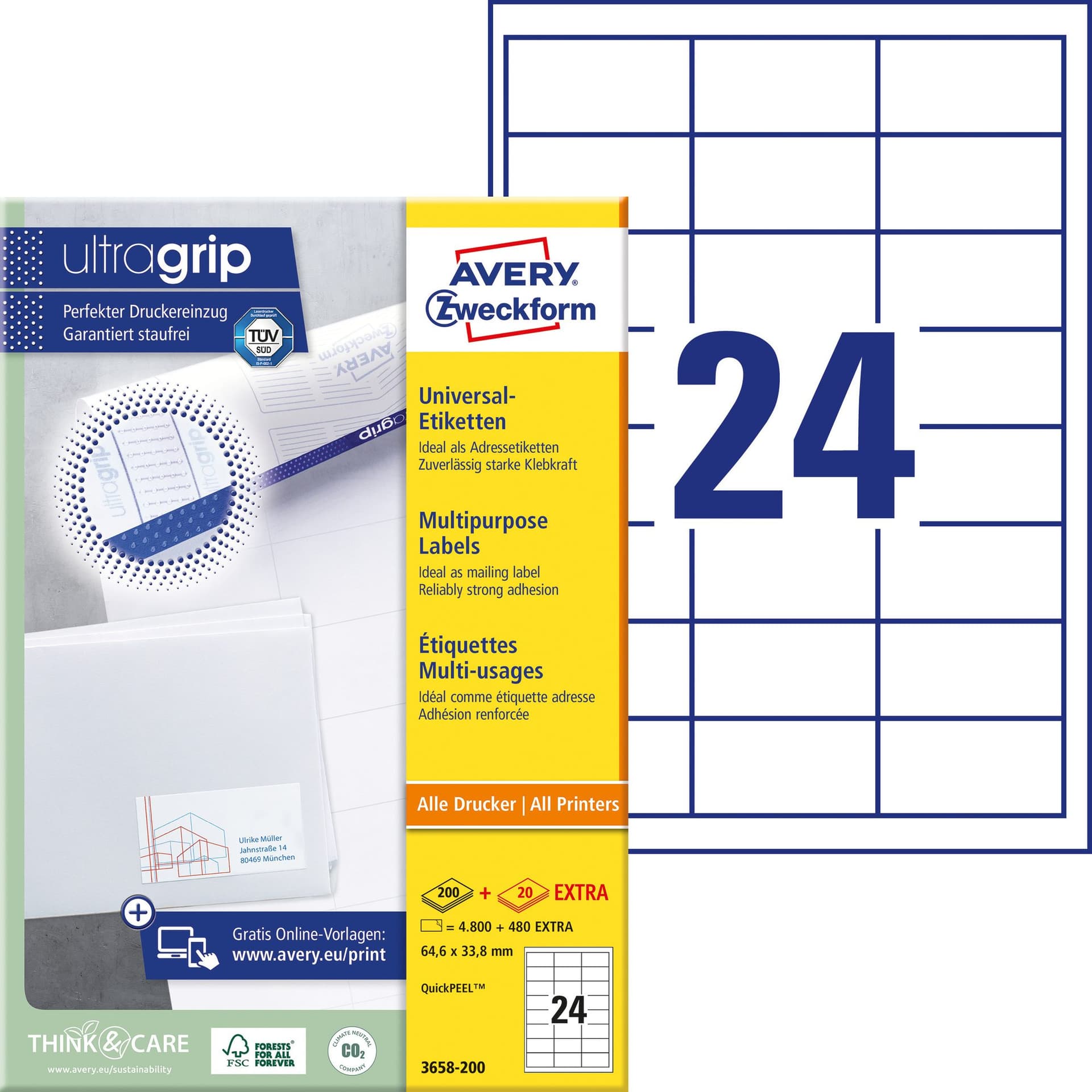 Etiket Avery 3658 64.6x33.8mm wit 4800 stuks 2