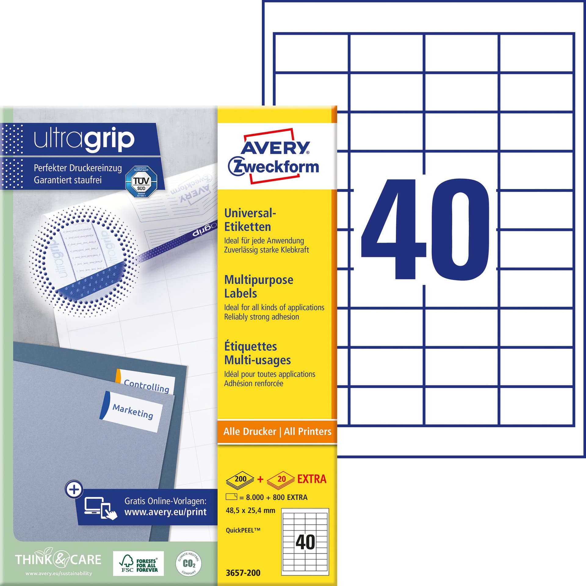 Etiket Avery 3657-200 48.5x25.4mm wit 8000 stuks 2