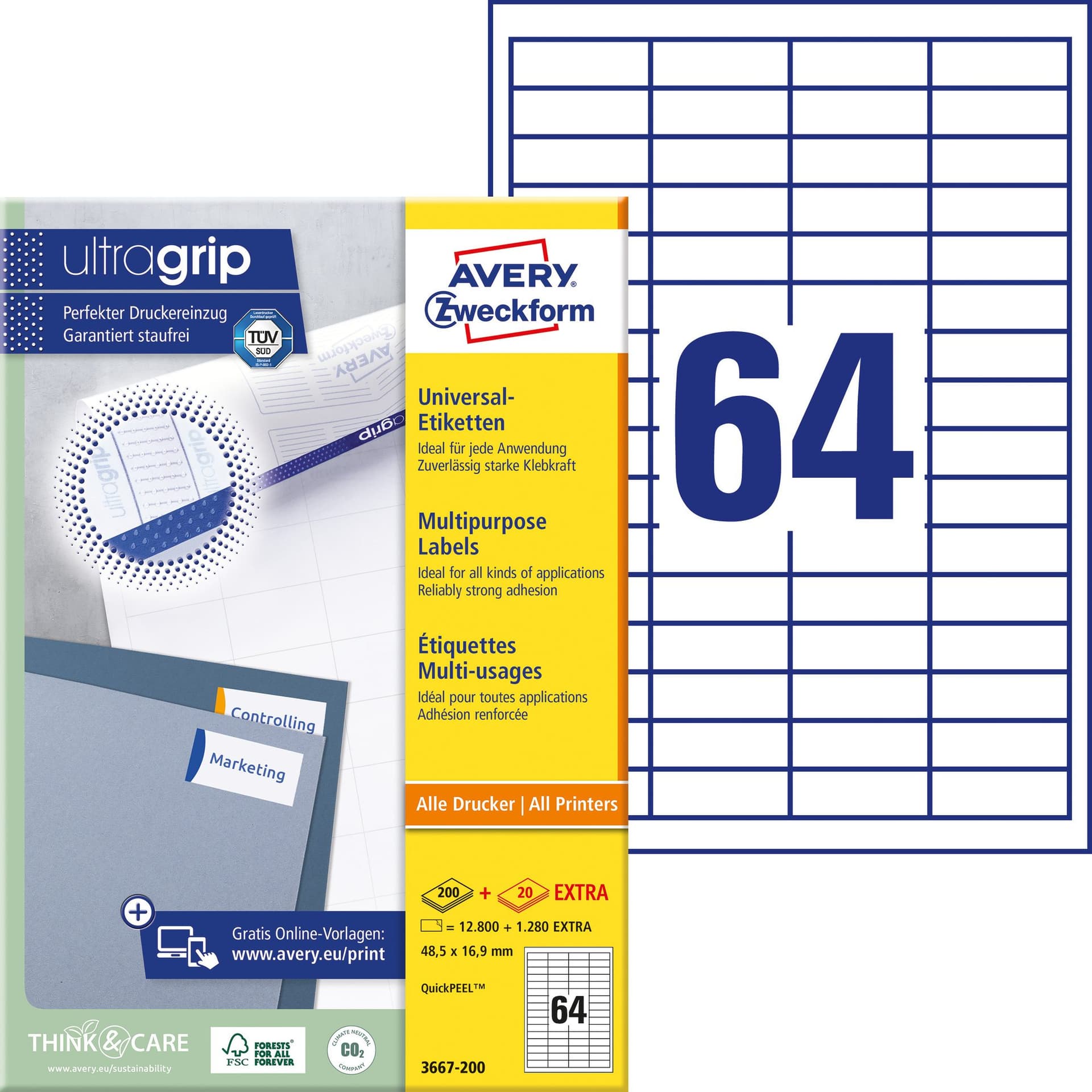Etiket Avery 3667-200 48.5x16.9mm wit 12800 stuks 2