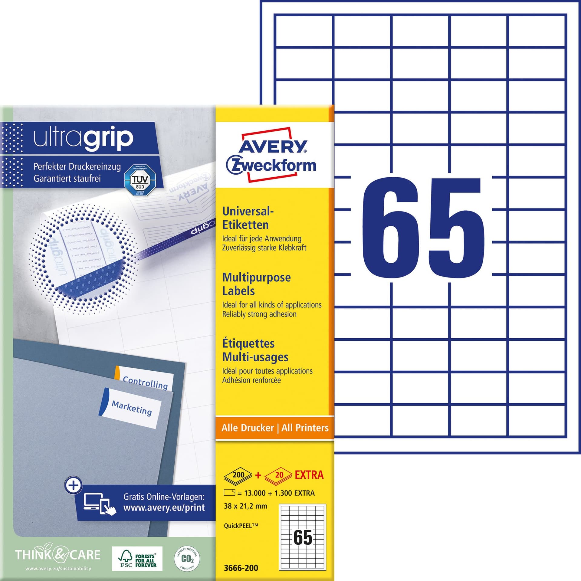 Etiket Avery 3666-200 38x21.2mm wit 13000 stuks 2