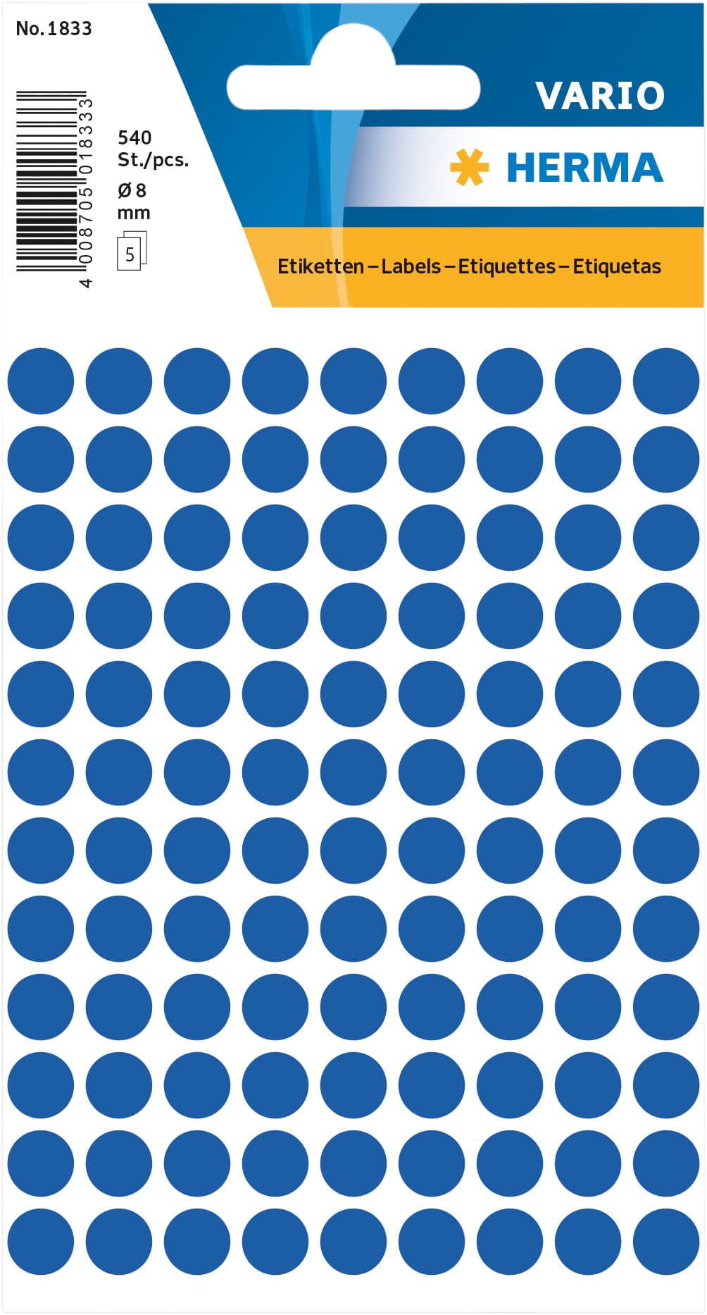 Etiket HERMA 1833 rond 8mm donkerblauw 540 stuks