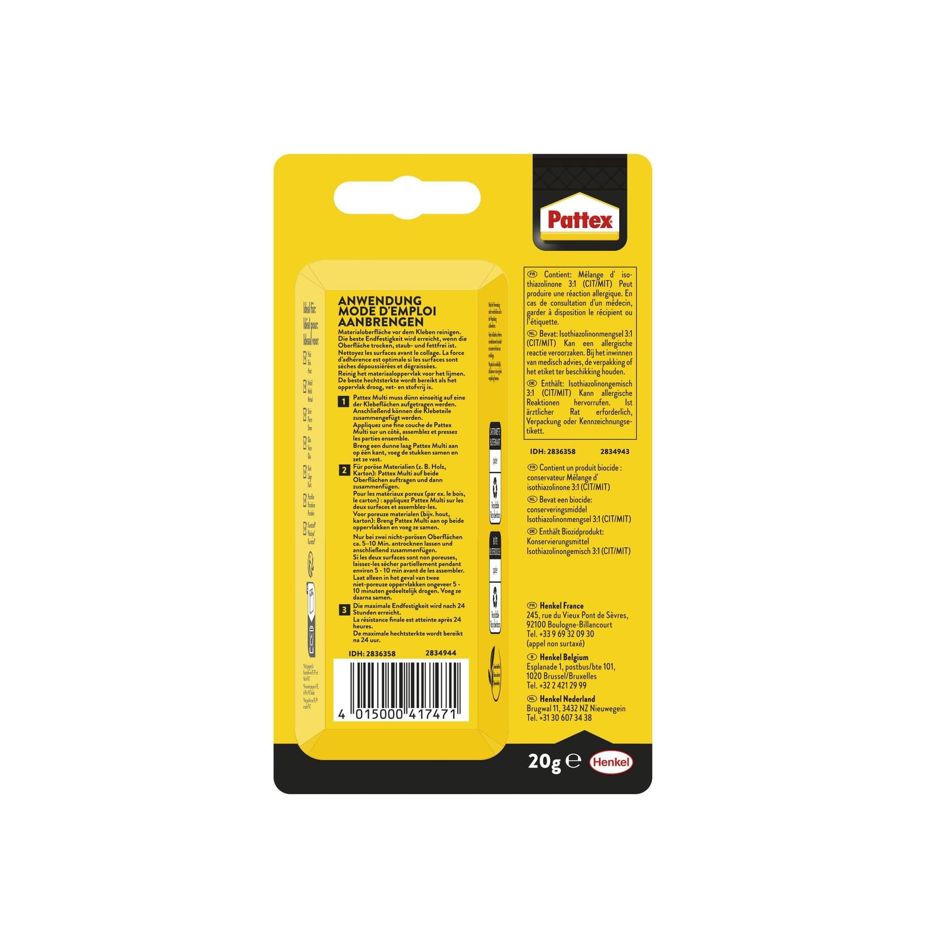 Alleslijm Pattex Multi tube 20 gram op blister 3