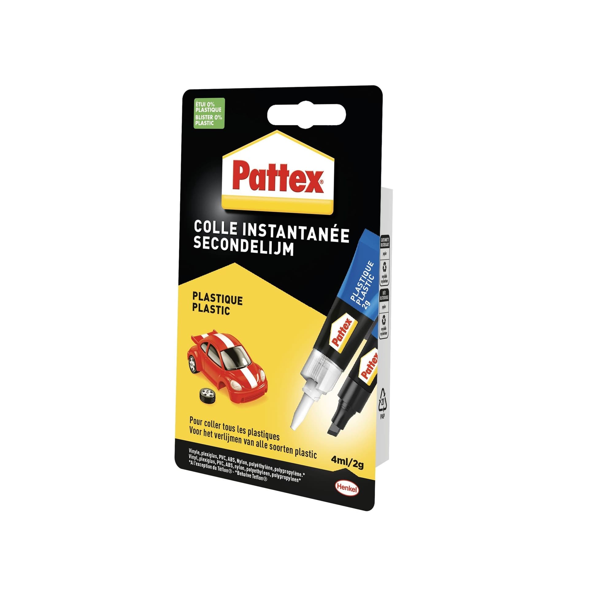 Secondenlijm Pattex all plastic tube 2 gram op blister 2