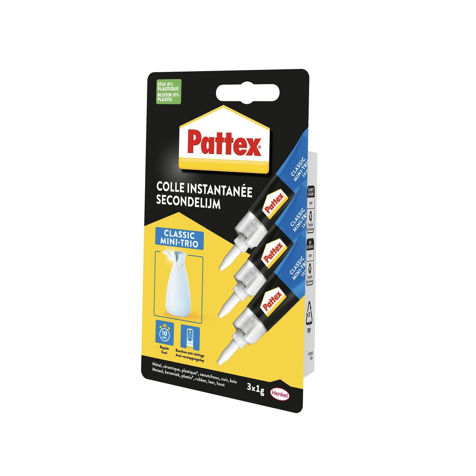 Secondelijm Pattex Classic mini trio tube 3x1gram op blister 2
