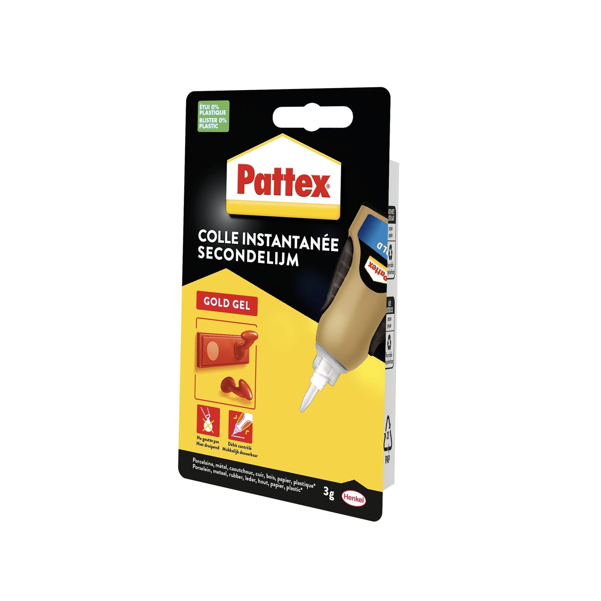 Secondelijm Pattex Gold GEL tube 3 gram op blister 2