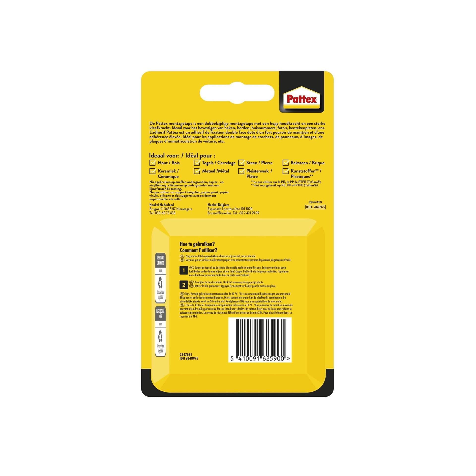 Plakband Pattex Super montage 20kg dubbbelzijdig voor binnen 3