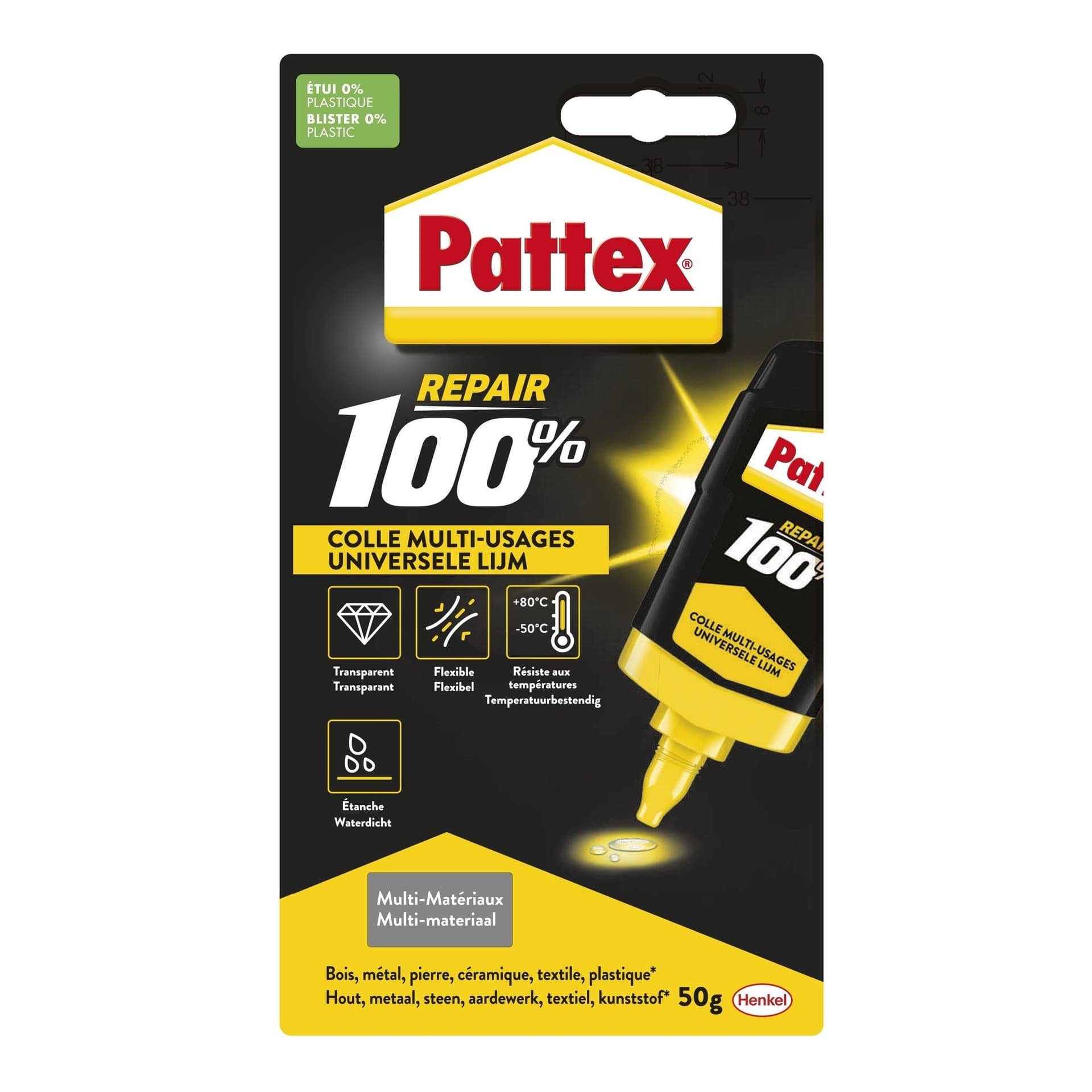 Alleslijm Pattex 100% tube 50 gram op blister 2