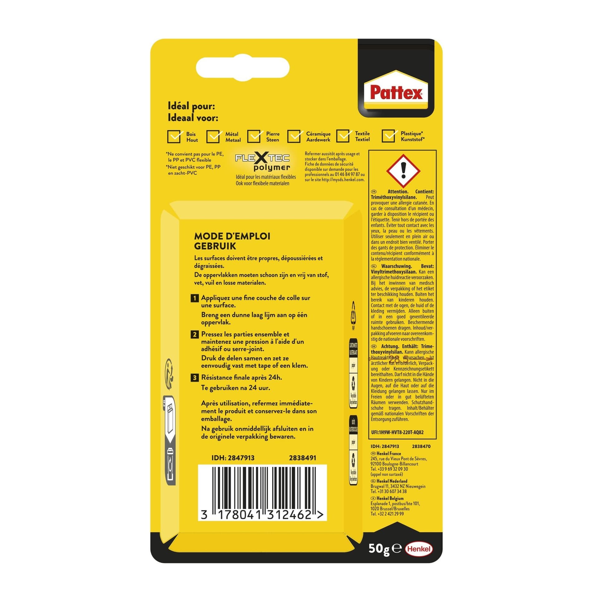 Alleslijm Pattex 100% tube 50 gram op blister 3
