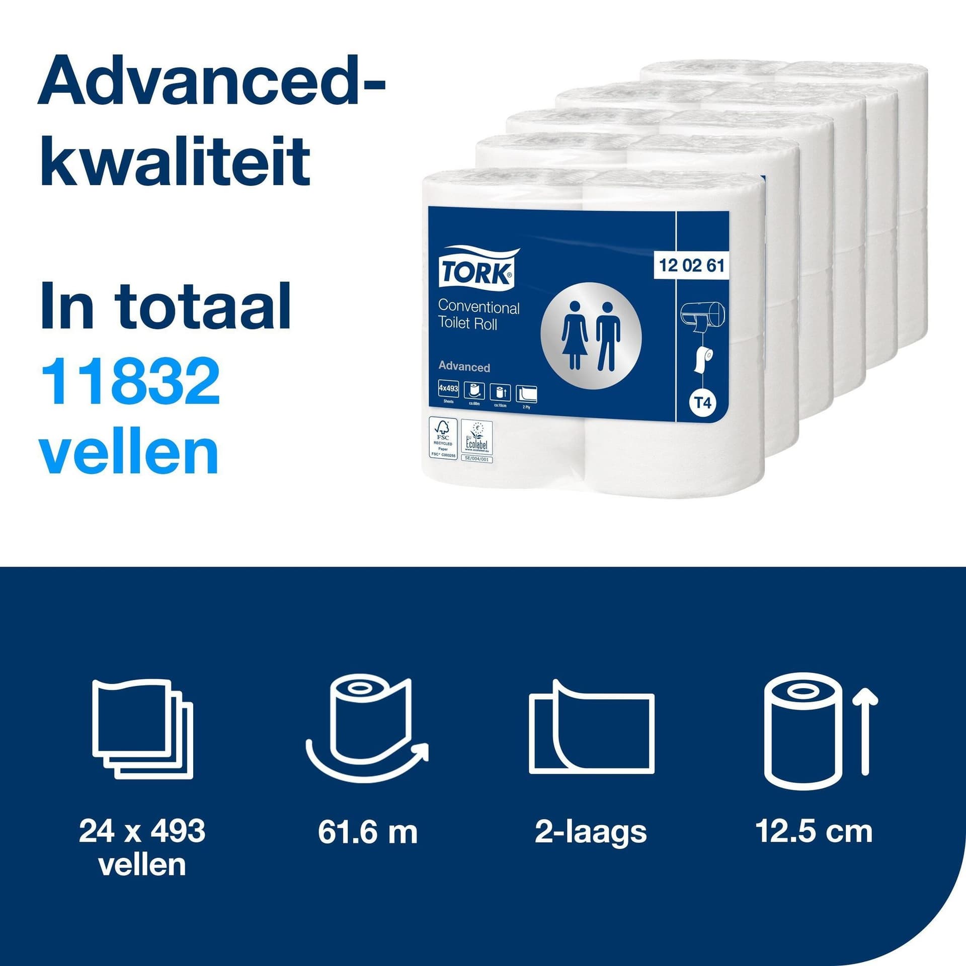 Toiletpapier Tork T4 Advanced 2-laags 493 vel wit 120261 4